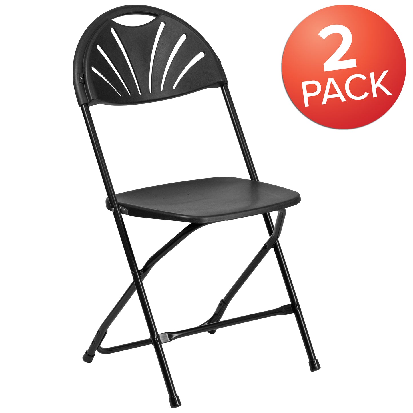 2 Pack HERCULES Series 650 lb. Capacity Black Plastic Fan Back Folding Chair Black 2-LE-L-4-BK-GG