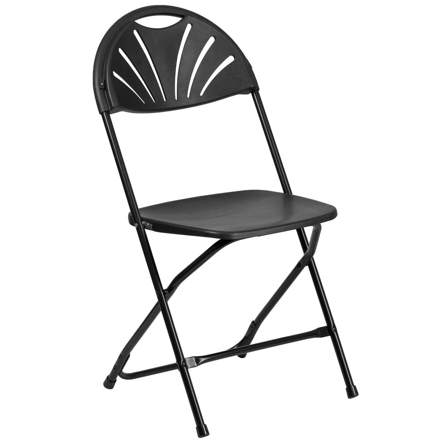 2 Pack HERCULES Series 650 lb. Capacity Black Plastic Fan Back Folding Chair Black 2-LE-L-4-BK-GG