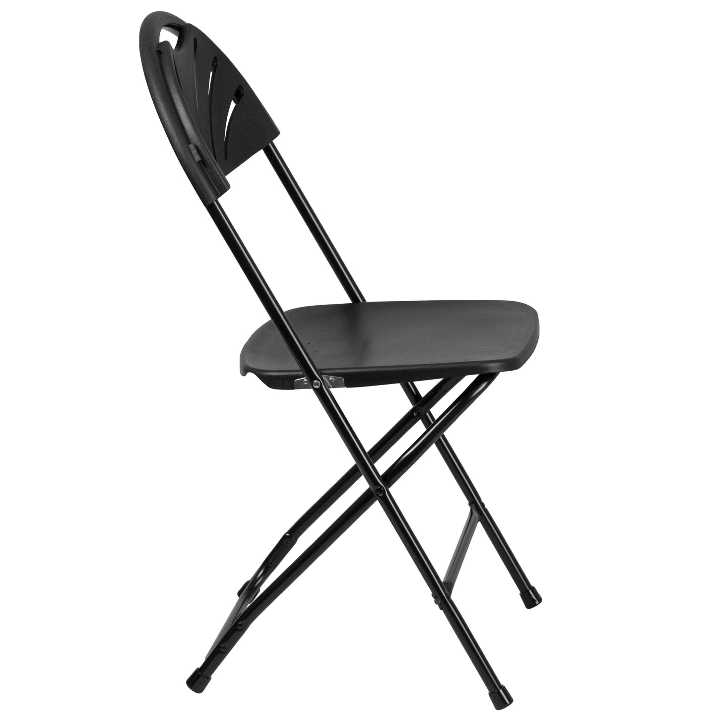 2 Pack HERCULES Series 650 lb. Capacity Black Plastic Fan Back Folding Chair Black 2-LE-L-4-BK-GG