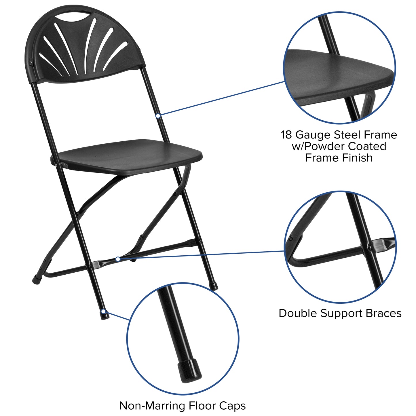 2 Pack HERCULES Series 650 lb. Capacity Black Plastic Fan Back Folding Chair Black 2-LE-L-4-BK-GG