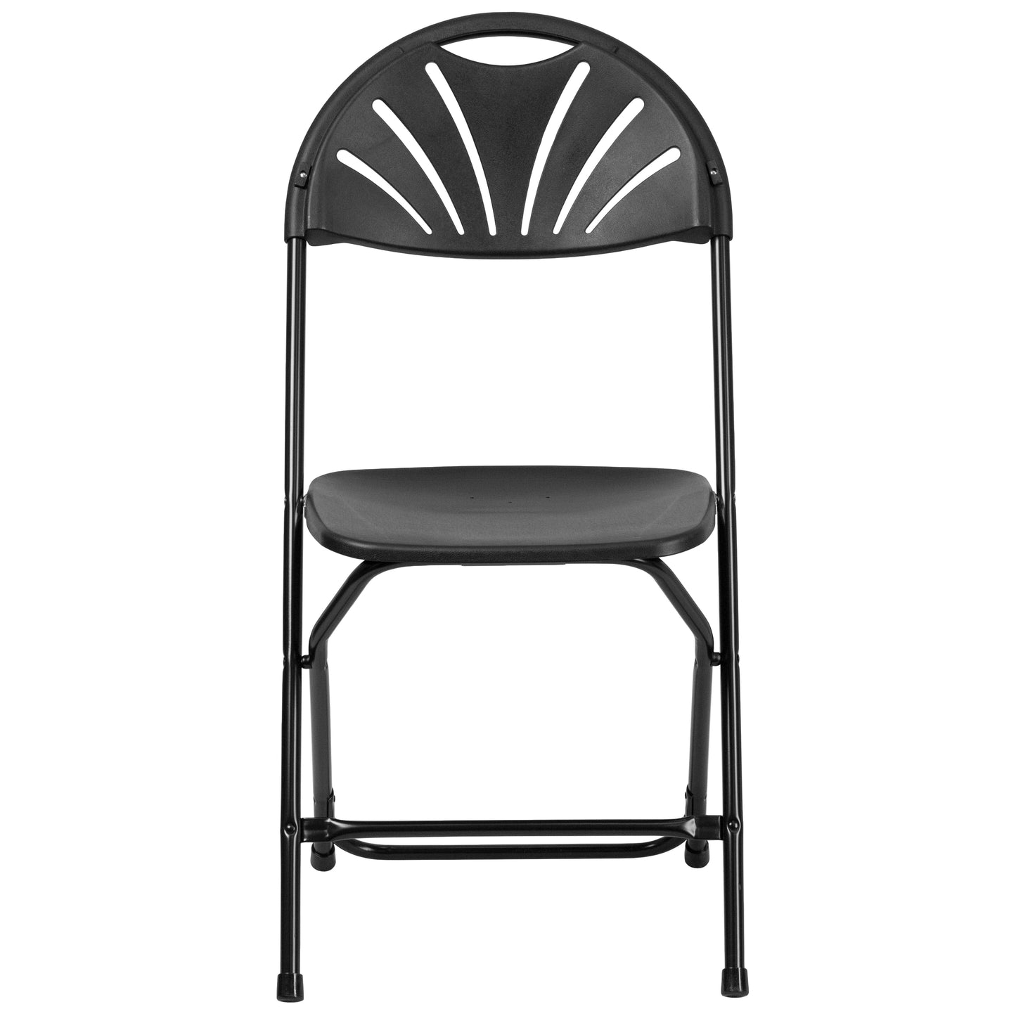 2 Pack HERCULES Series 650 lb. Capacity Black Plastic Fan Back Folding Chair Black 2-LE-L-4-BK-GG