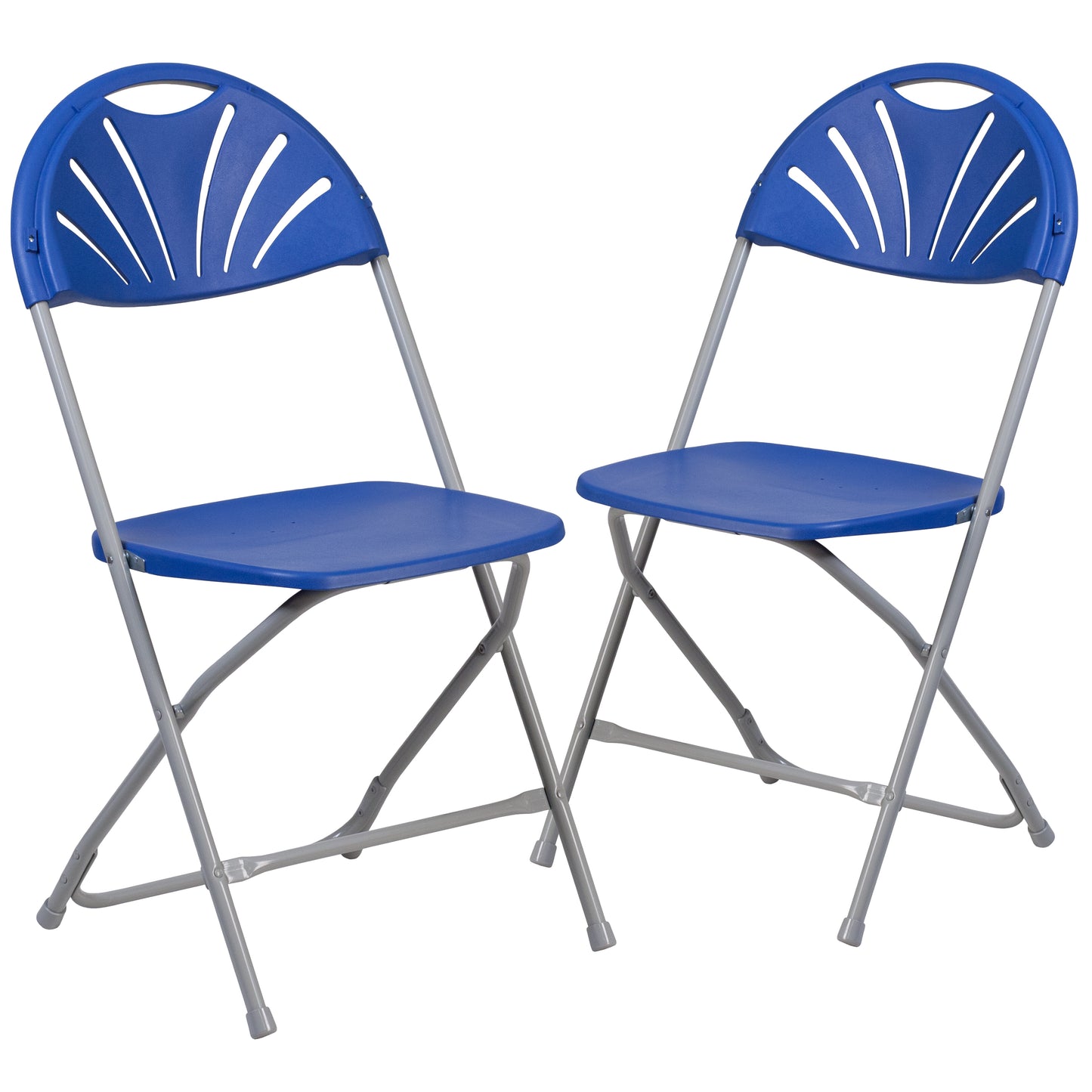 2 Pack HERCULES Series 650 lb. Capacity Blue Plastic Fan Back Folding Chair Blue 2-LE-L-4-BL-GG