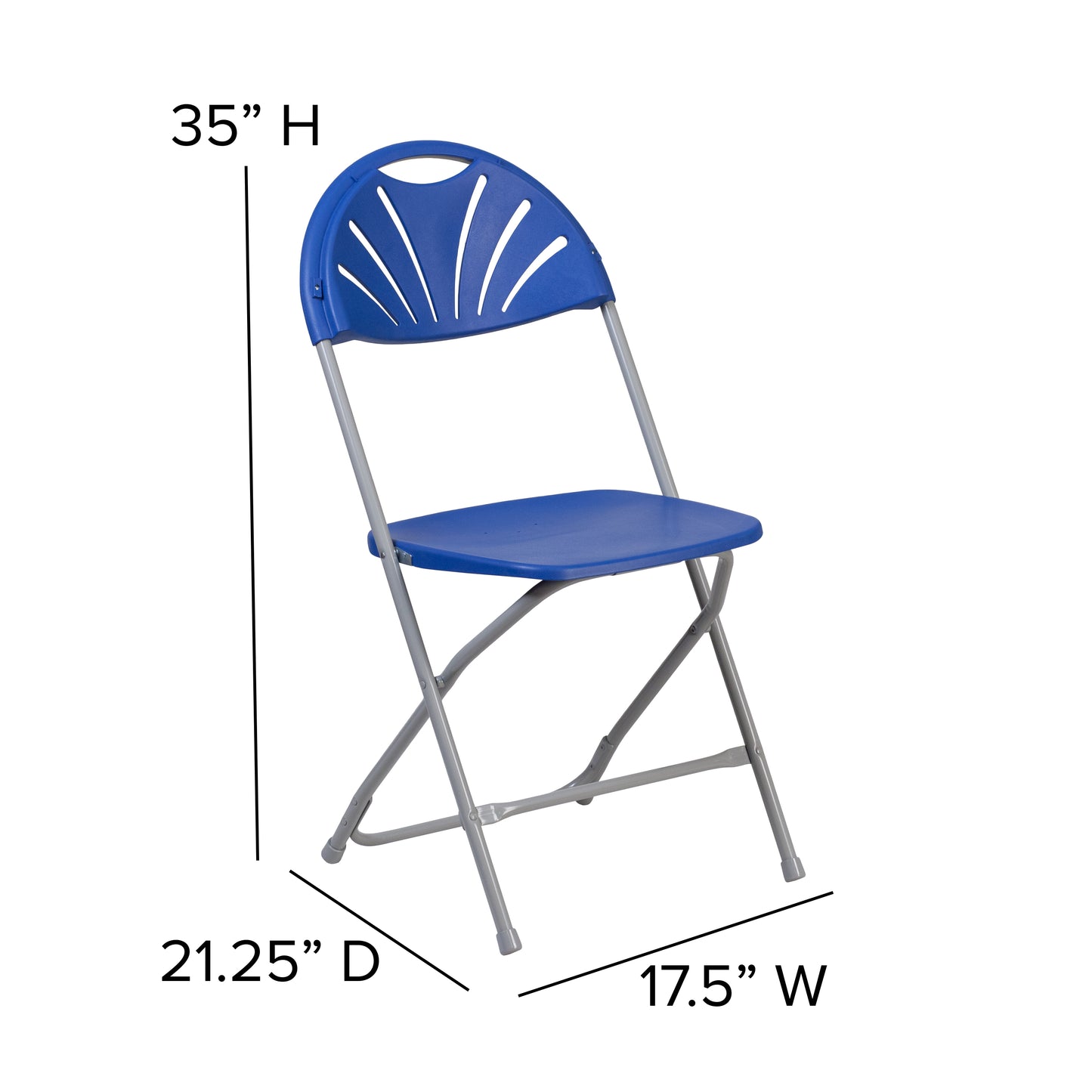 2 Pack HERCULES Series 650 lb. Capacity Blue Plastic Fan Back Folding Chair Blue 2-LE-L-4-BL-GG