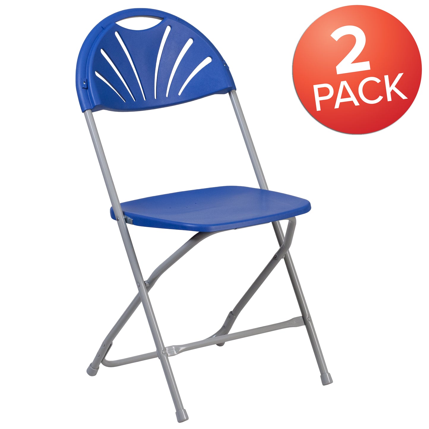 2 Pack HERCULES Series 650 lb. Capacity Blue Plastic Fan Back Folding Chair Blue 2-LE-L-4-BL-GG