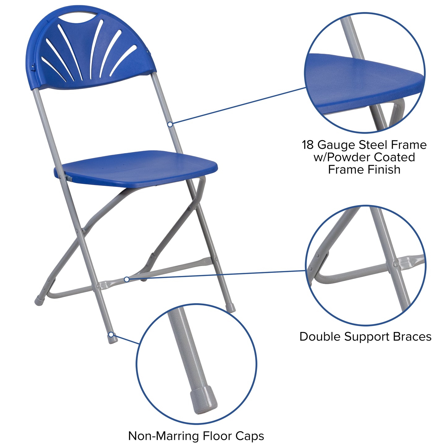 2 Pack HERCULES Series 650 lb. Capacity Blue Plastic Fan Back Folding Chair Blue 2-LE-L-4-BL-GG