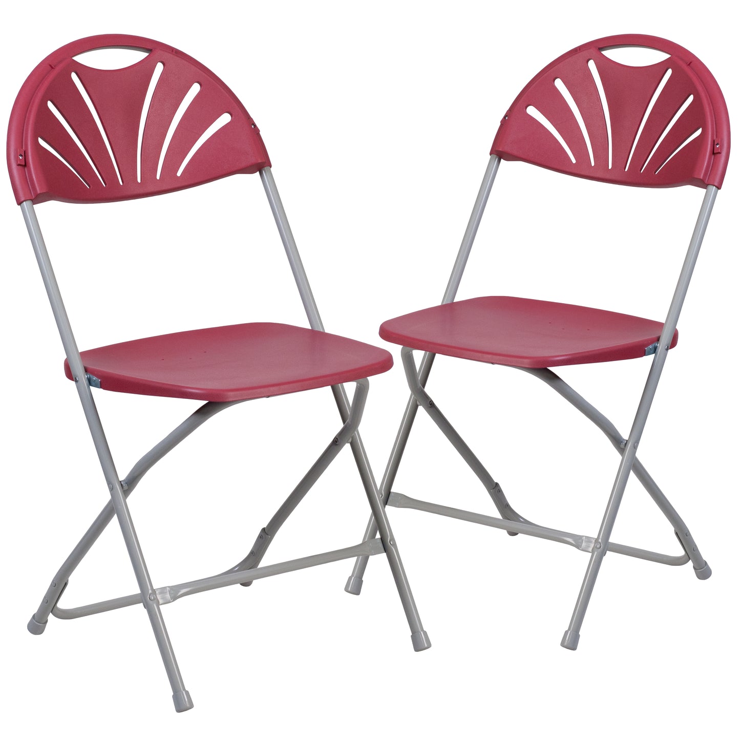 2 Pack HERCULES Series 650 lb. Capacity Burgundy Plastic Fan Back Folding Chair Burgundy 2-LE-L-4-BUR-GG