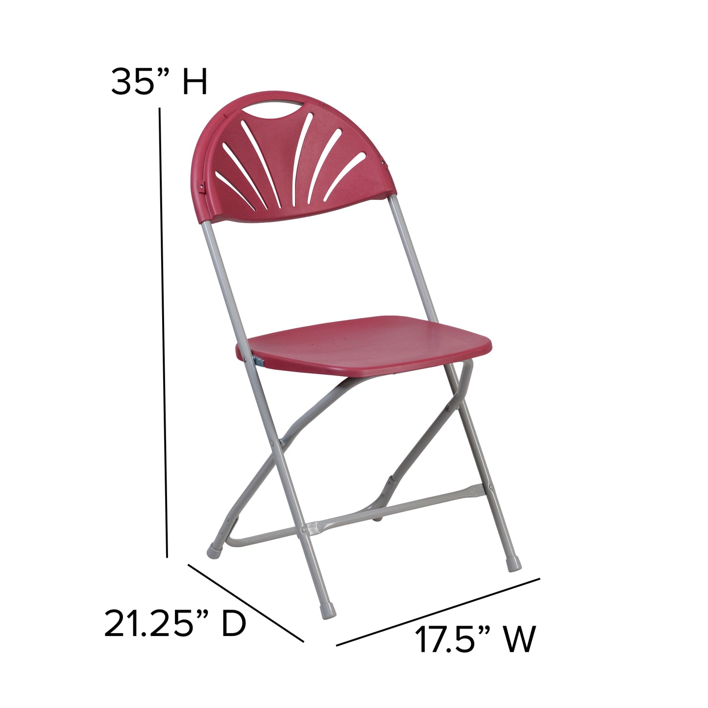 2 Pack HERCULES Series 650 lb. Capacity Burgundy Plastic Fan Back Folding Chair Burgundy 2-LE-L-4-BUR-GG
