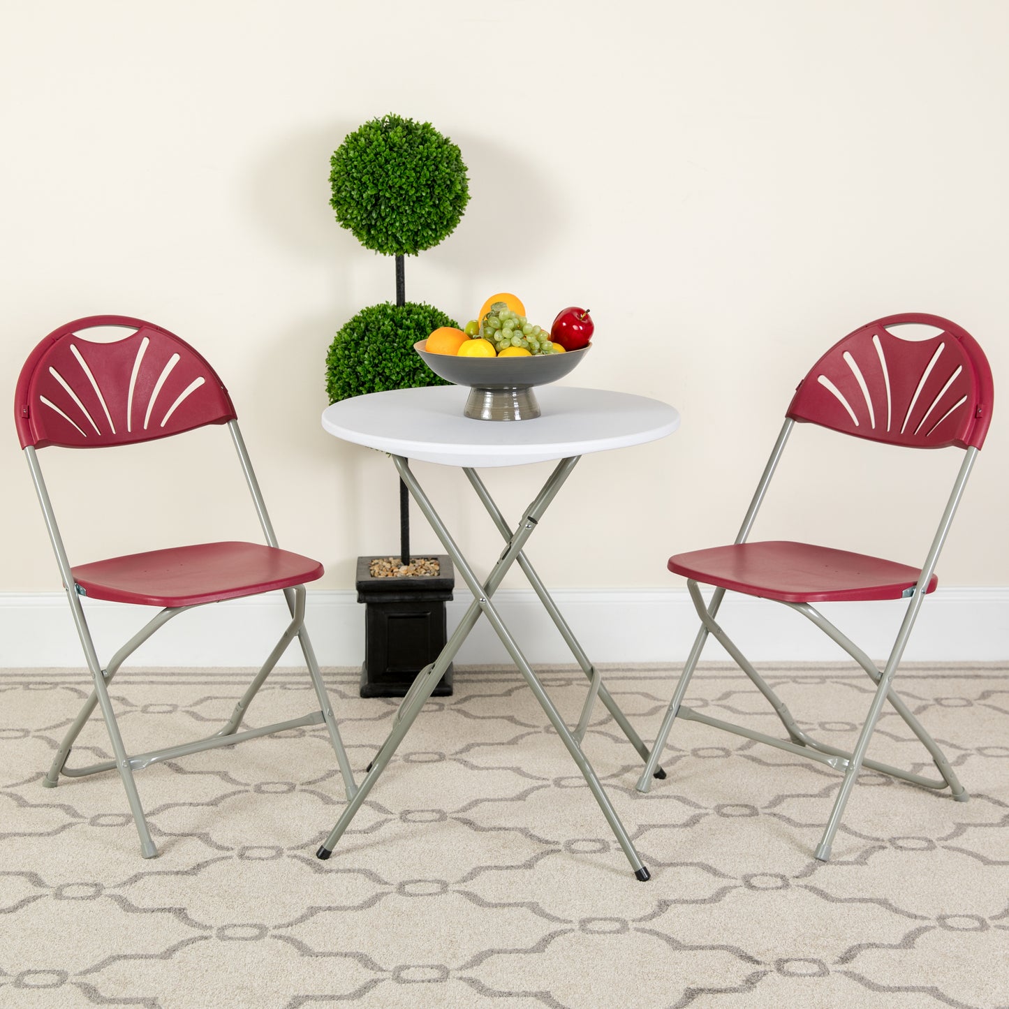 2 Pack HERCULES Series 650 lb. Capacity Burgundy Plastic Fan Back Folding Chair Burgundy 2-LE-L-4-BUR-GG