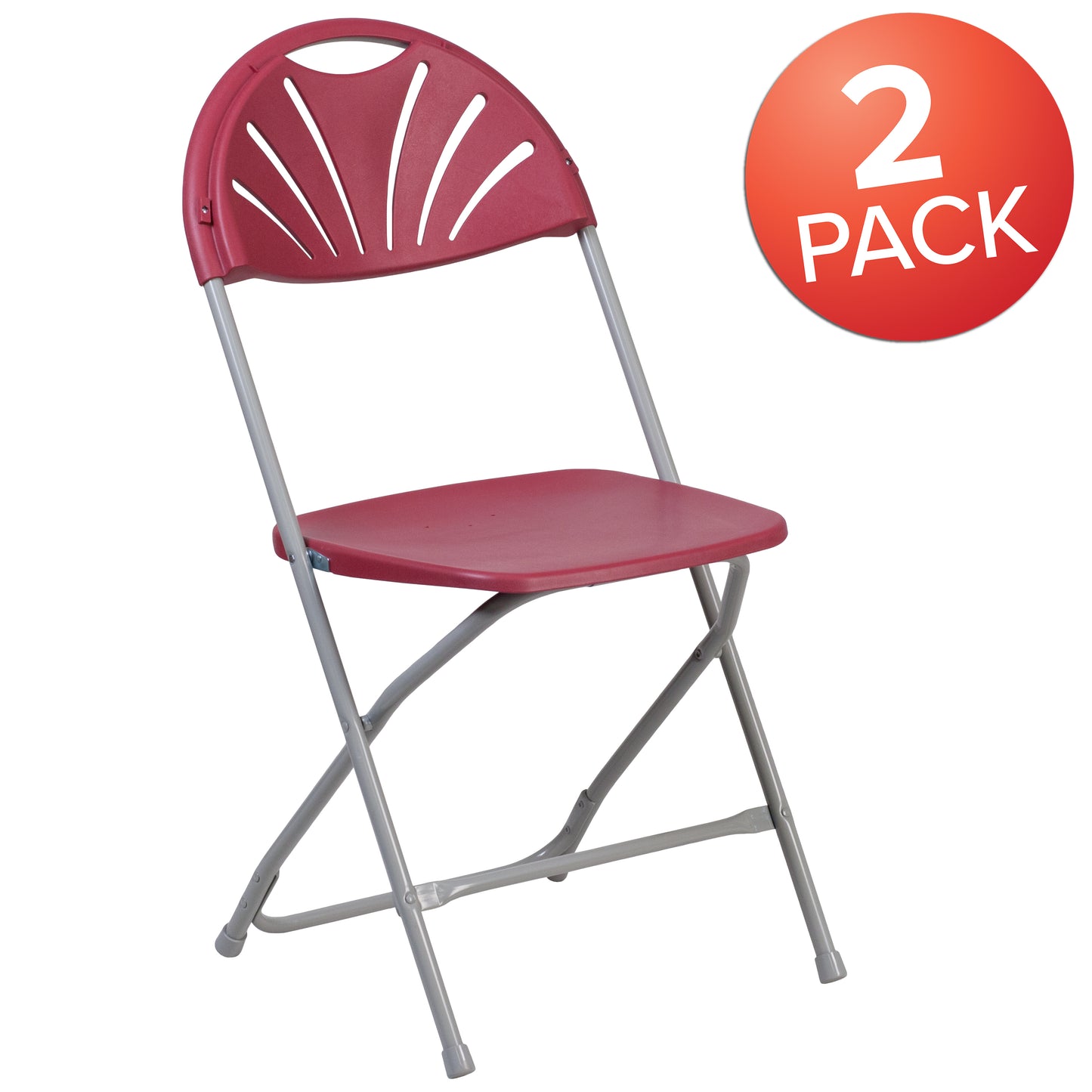2 Pack HERCULES Series 650 lb. Capacity Burgundy Plastic Fan Back Folding Chair Burgundy 2-LE-L-4-BUR-GG