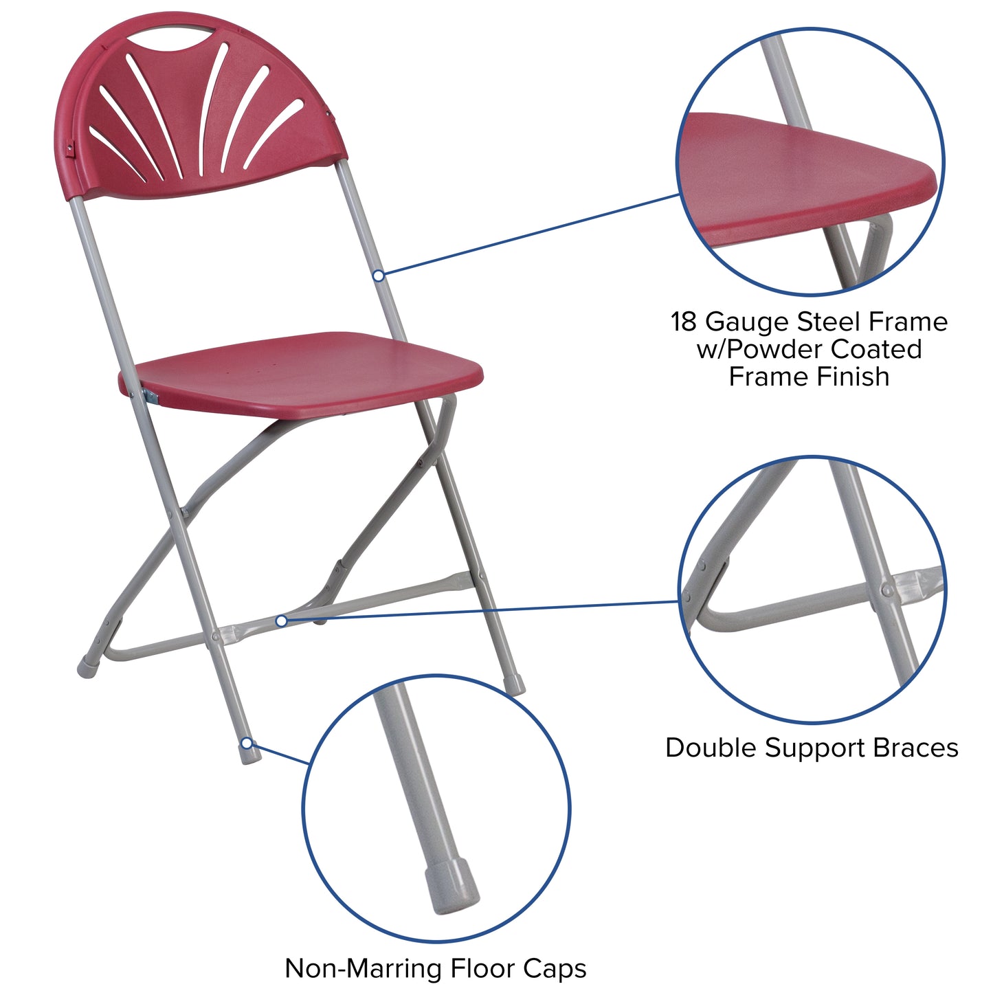 2 Pack HERCULES Series 650 lb. Capacity Burgundy Plastic Fan Back Folding Chair Burgundy 2-LE-L-4-BUR-GG