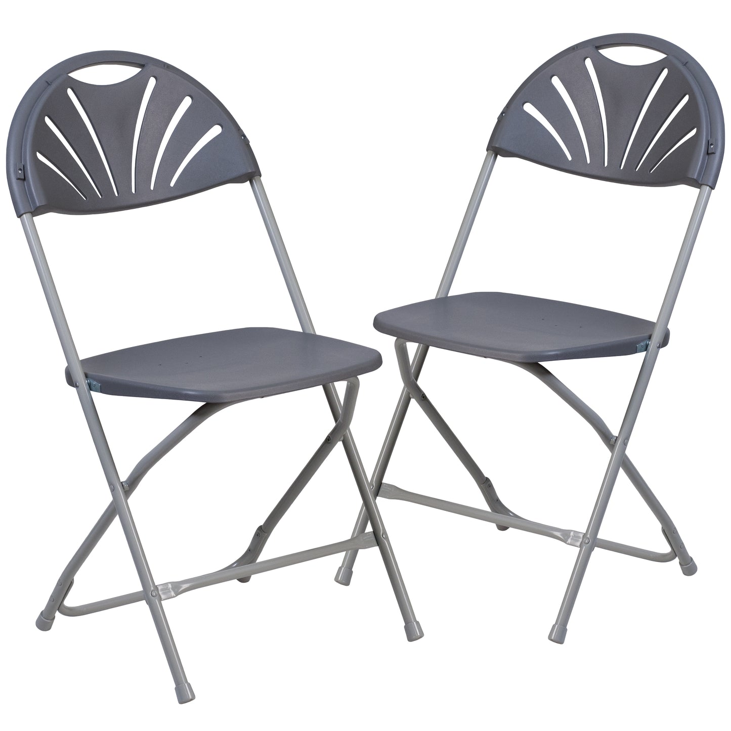 2 Pack HERCULES Series 650 lb. Capacity Charcoal Plastic Fan Back Folding Chair Charcoal 2-LE-L-4-CH-GG