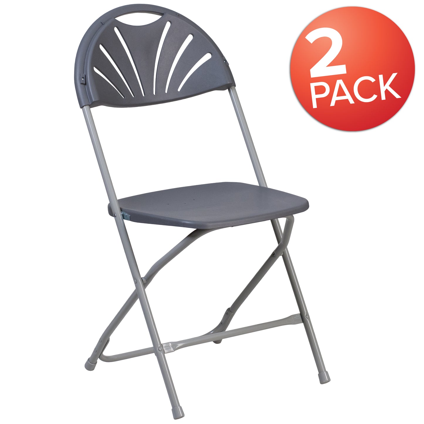 2 Pack HERCULES Series 650 lb. Capacity Charcoal Plastic Fan Back Folding Chair Charcoal 2-LE-L-4-CH-GG