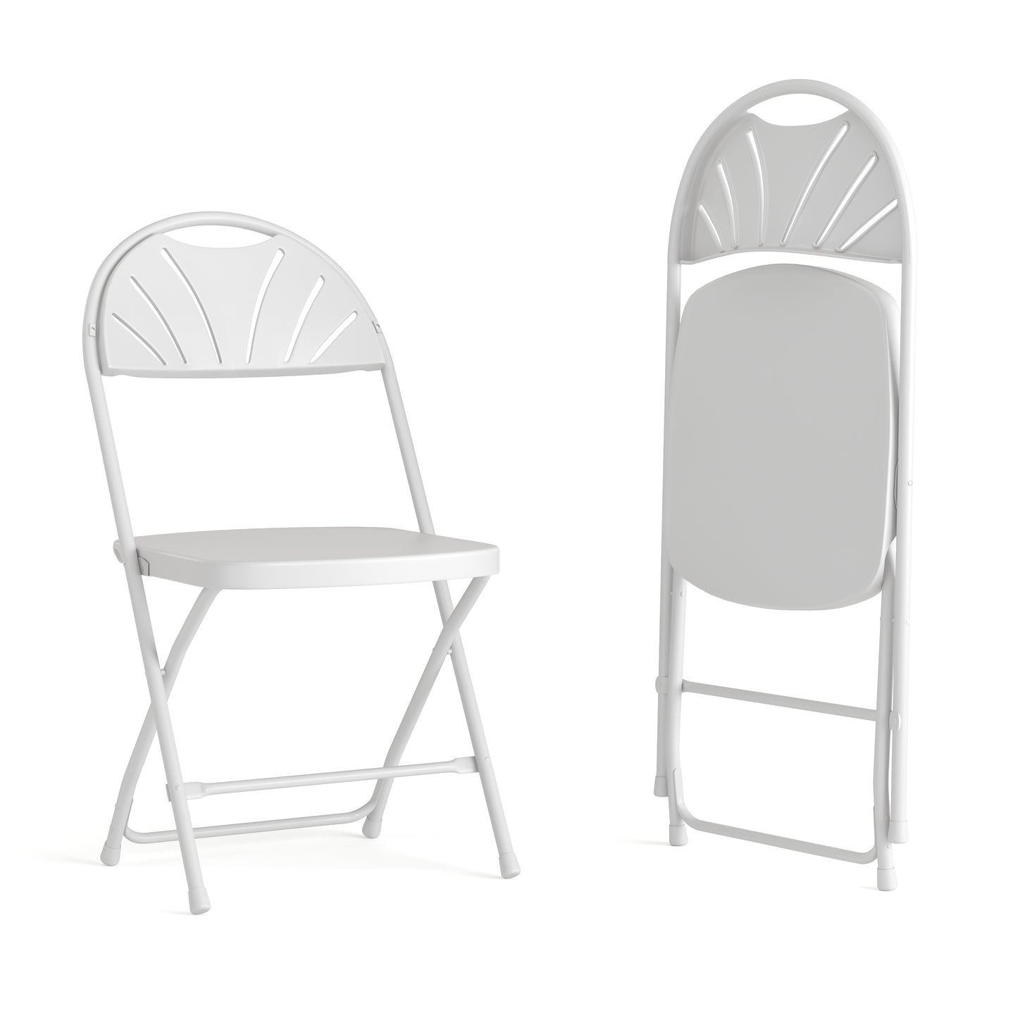 2 Pack HERCULES Series 650 lb. Capacity White Plastic Fan Back Folding Chair White 2-LE-L-4-WHITE-GG