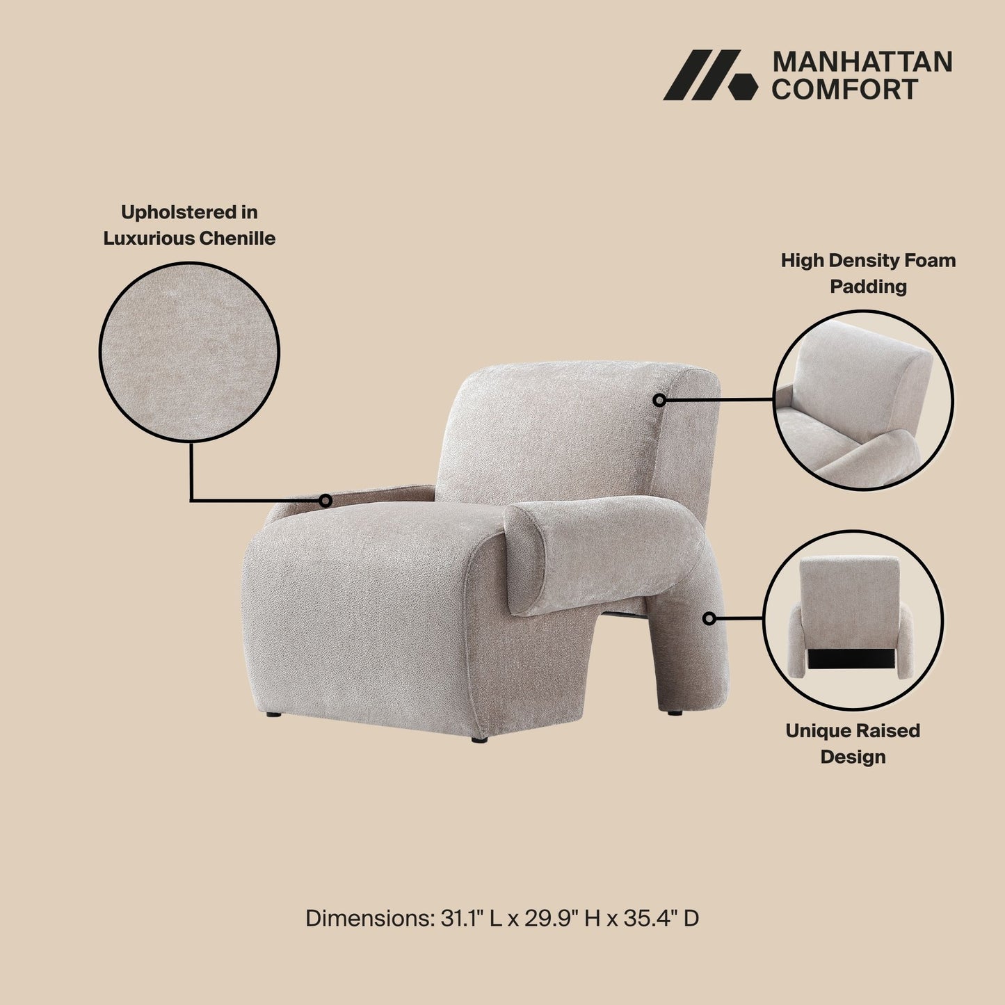 Verandah Mid-Century Modern 2-Piece Sofa Set in Beige 2-LSAC1769-BE