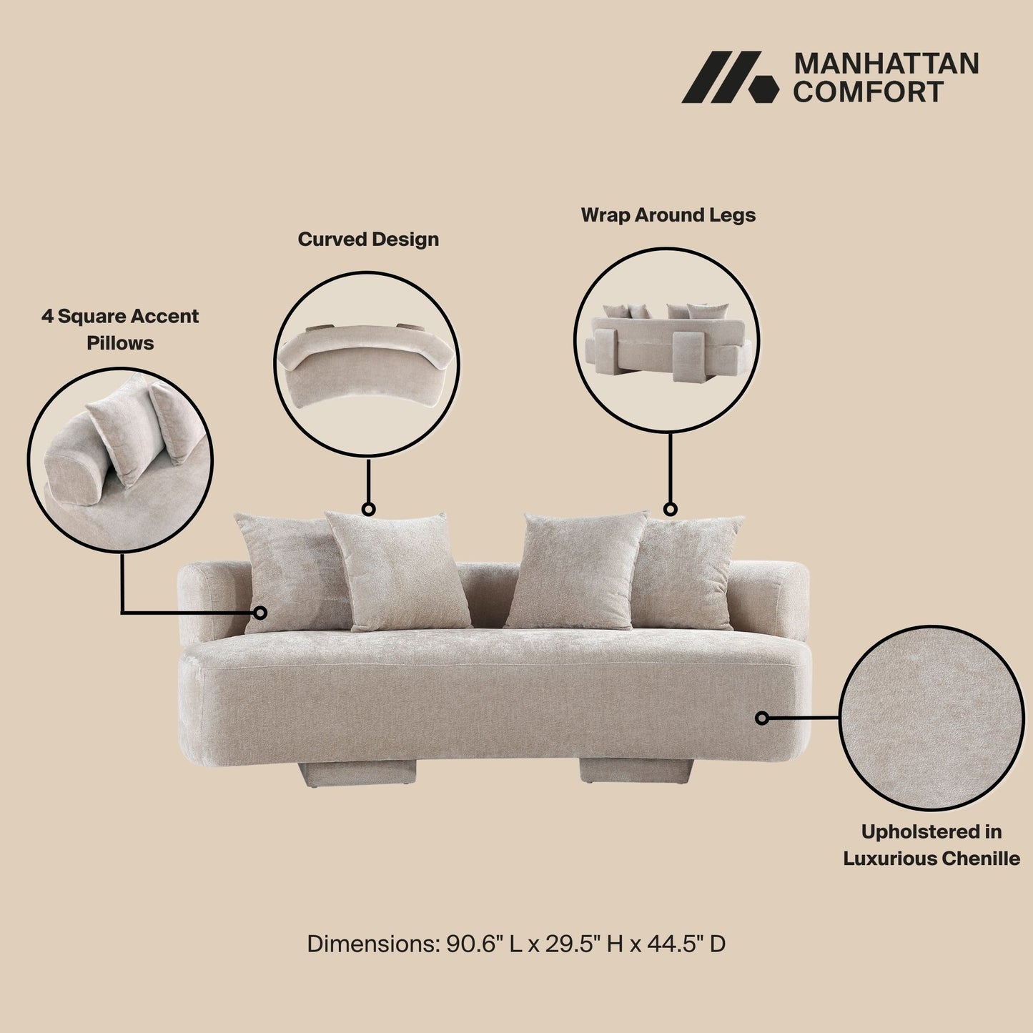 Verandah Mid-Century Modern 2-Piece Sofa Set in Beige 2-LSAC1769-BE