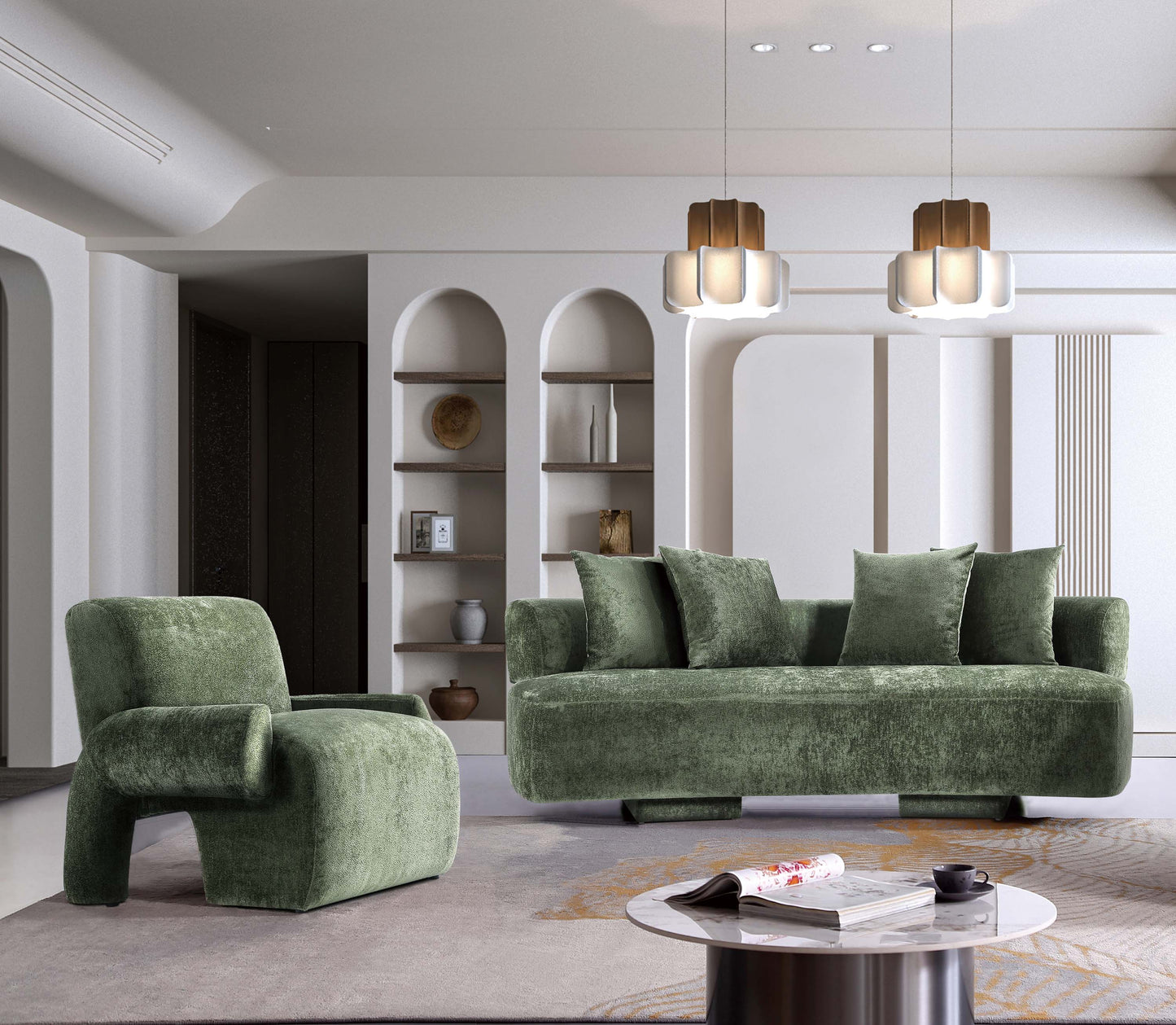 Verandah Mid-Century Modern 2-Piece Sofa Set in Olive Green 2-LSAC1769-OG