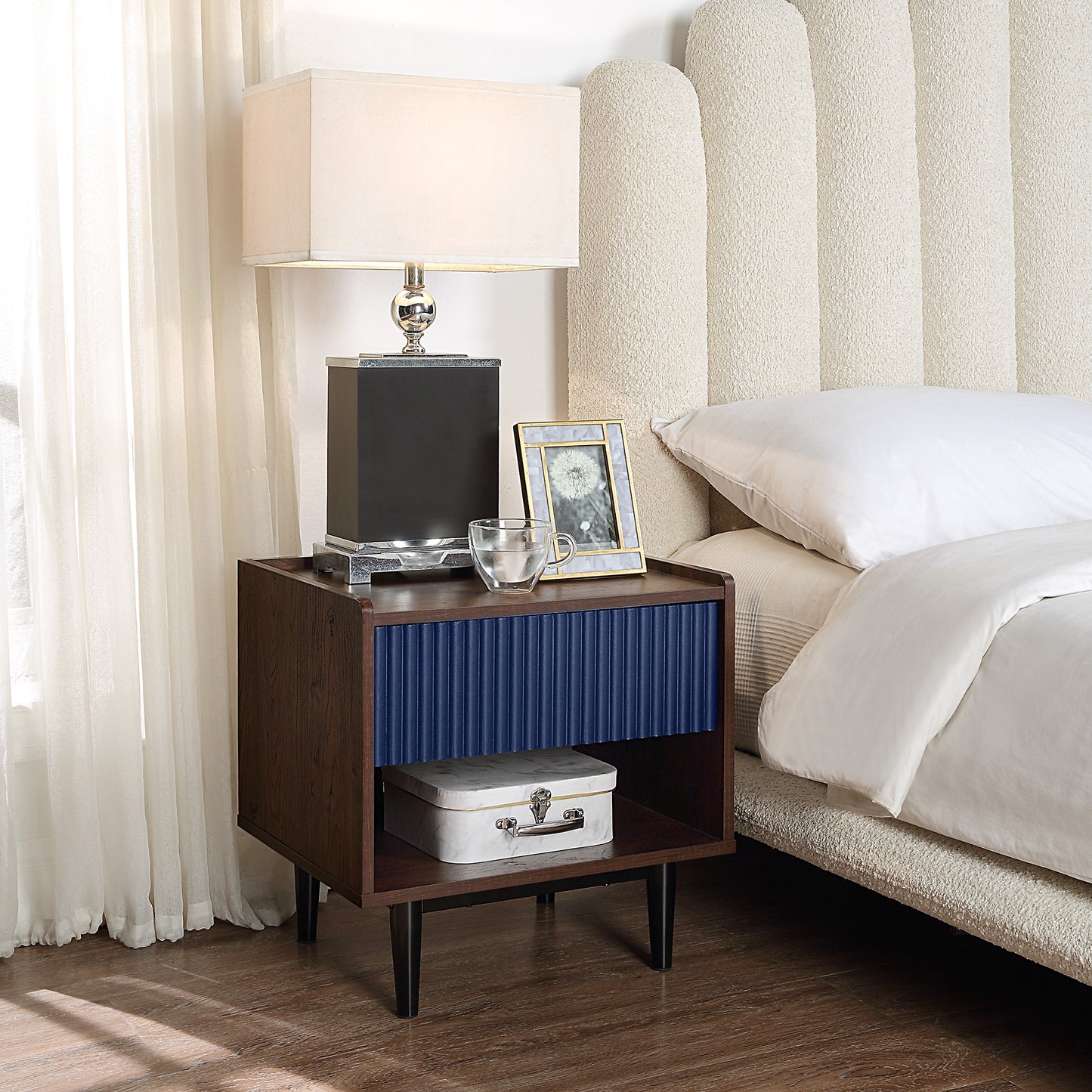 Duane Mid-Century Modern 2-Piece Coffee Table & End Table Set in Navy Blue 2-NC-12GLF-NB