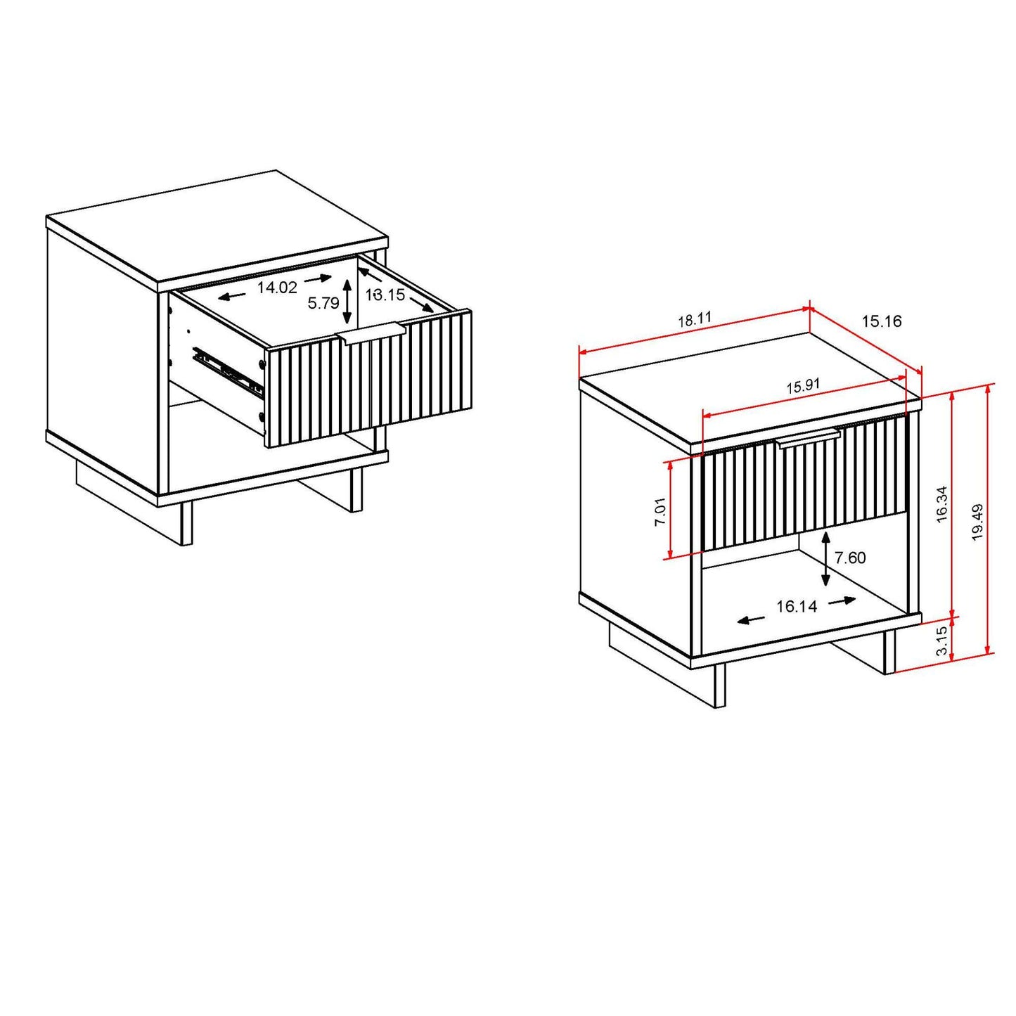 Granville Modern 18" Nightstand in Light Gray (1-Drawer) - Set of 2 2-NS-5006
