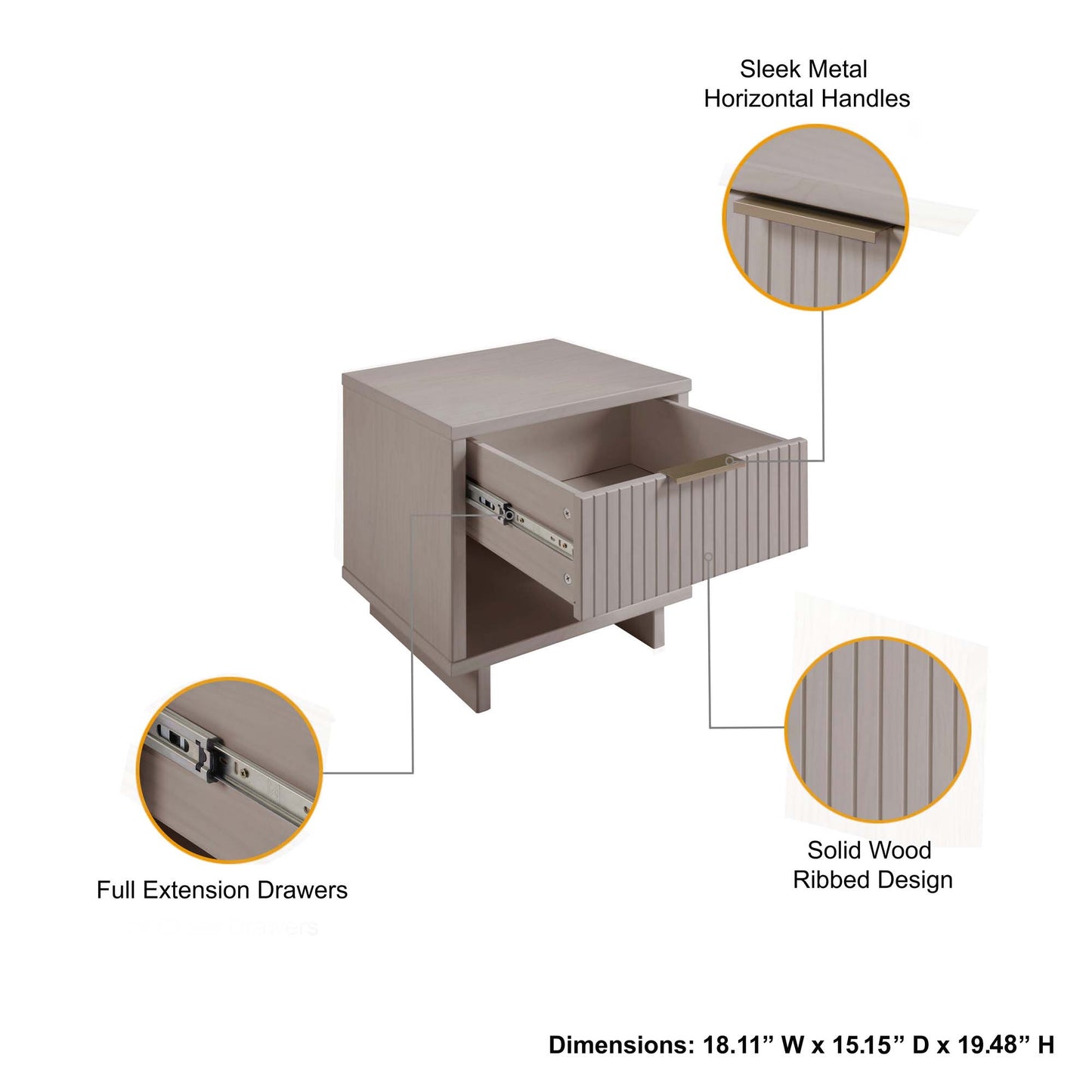 Granville Modern 18" Nightstand in Light Gray (1-Drawer) - Set of 2 2-NS-5006