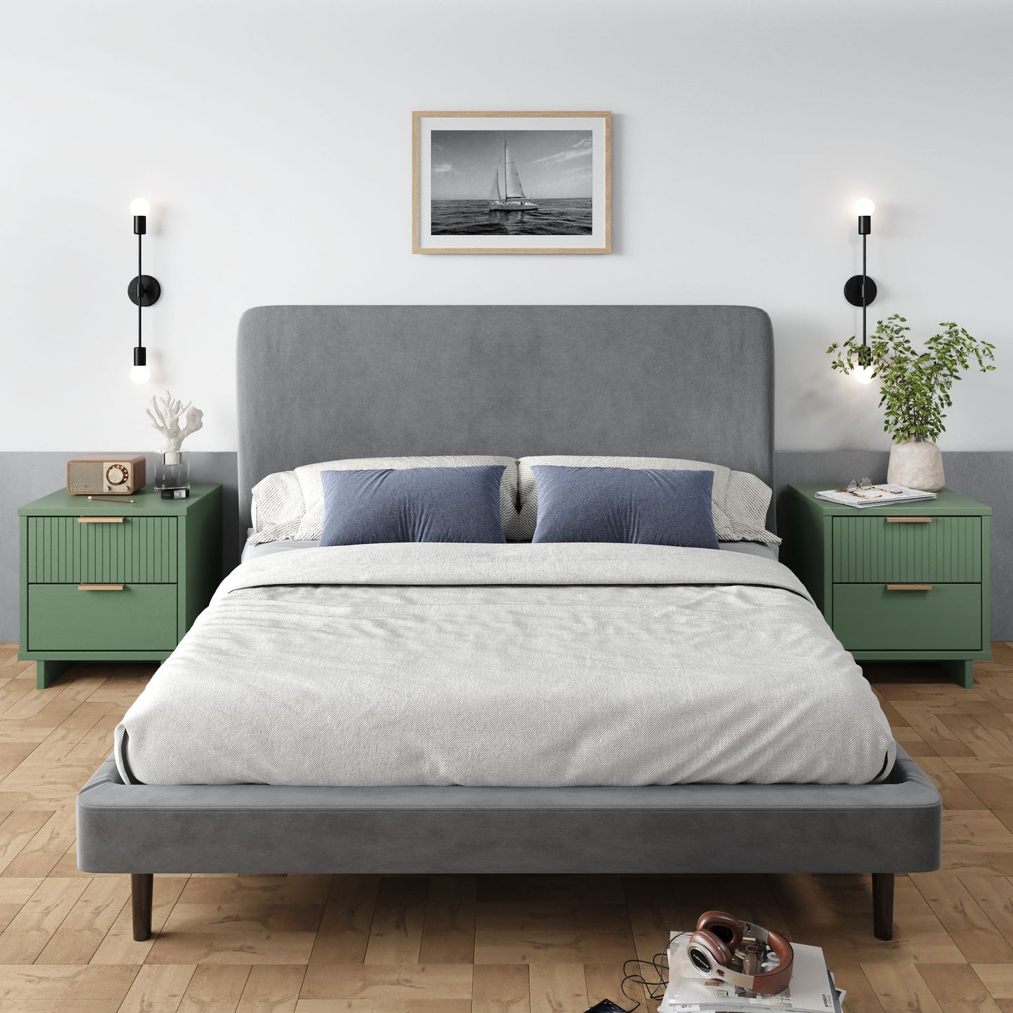 Granville Modern 18" Nightstand in Sage Green (2-Drawer) - Set of 2 2-NS-5013