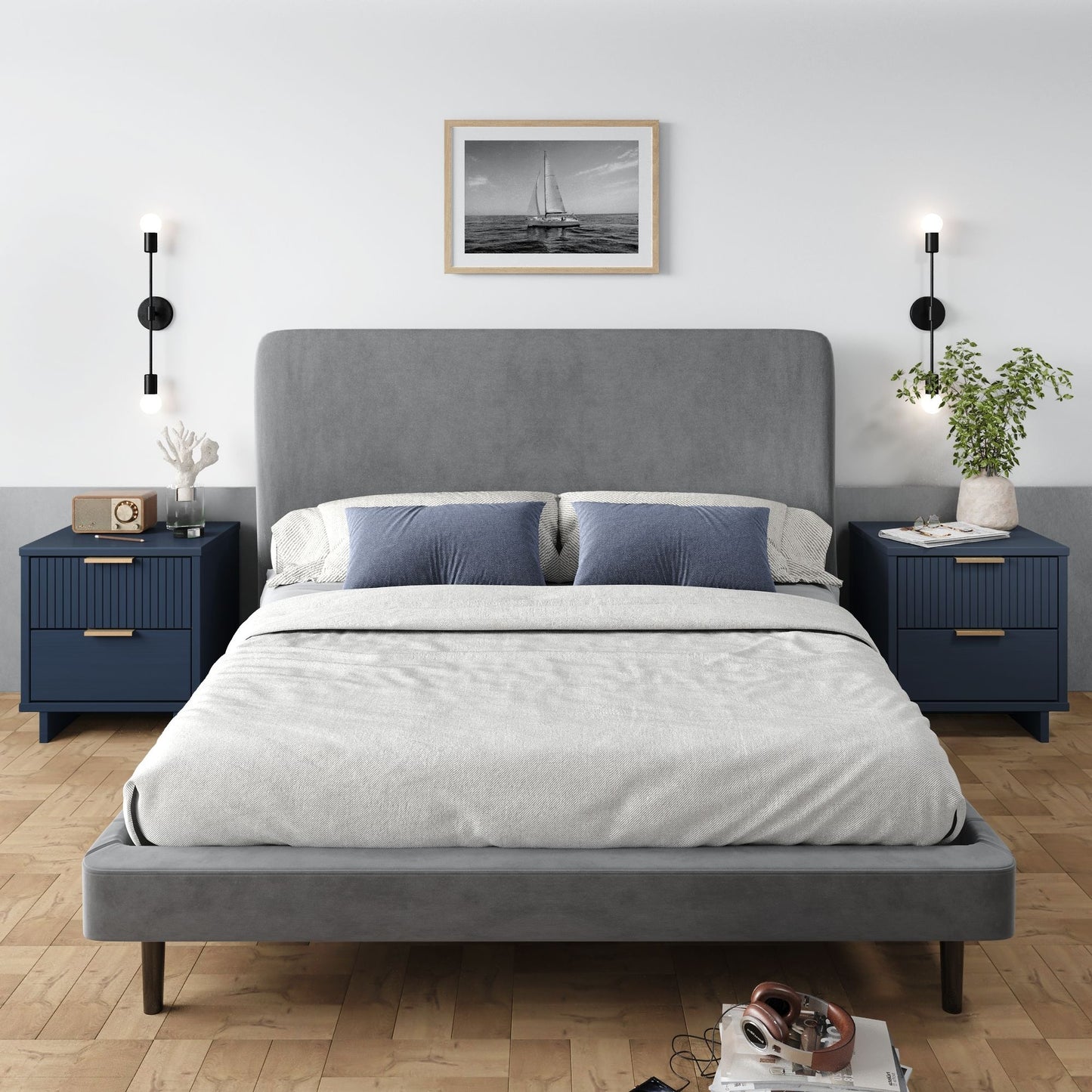 Granville Modern 18" Nightstand in Midnight Blue (2-Drawer) - Set of 2 2-NS-5014