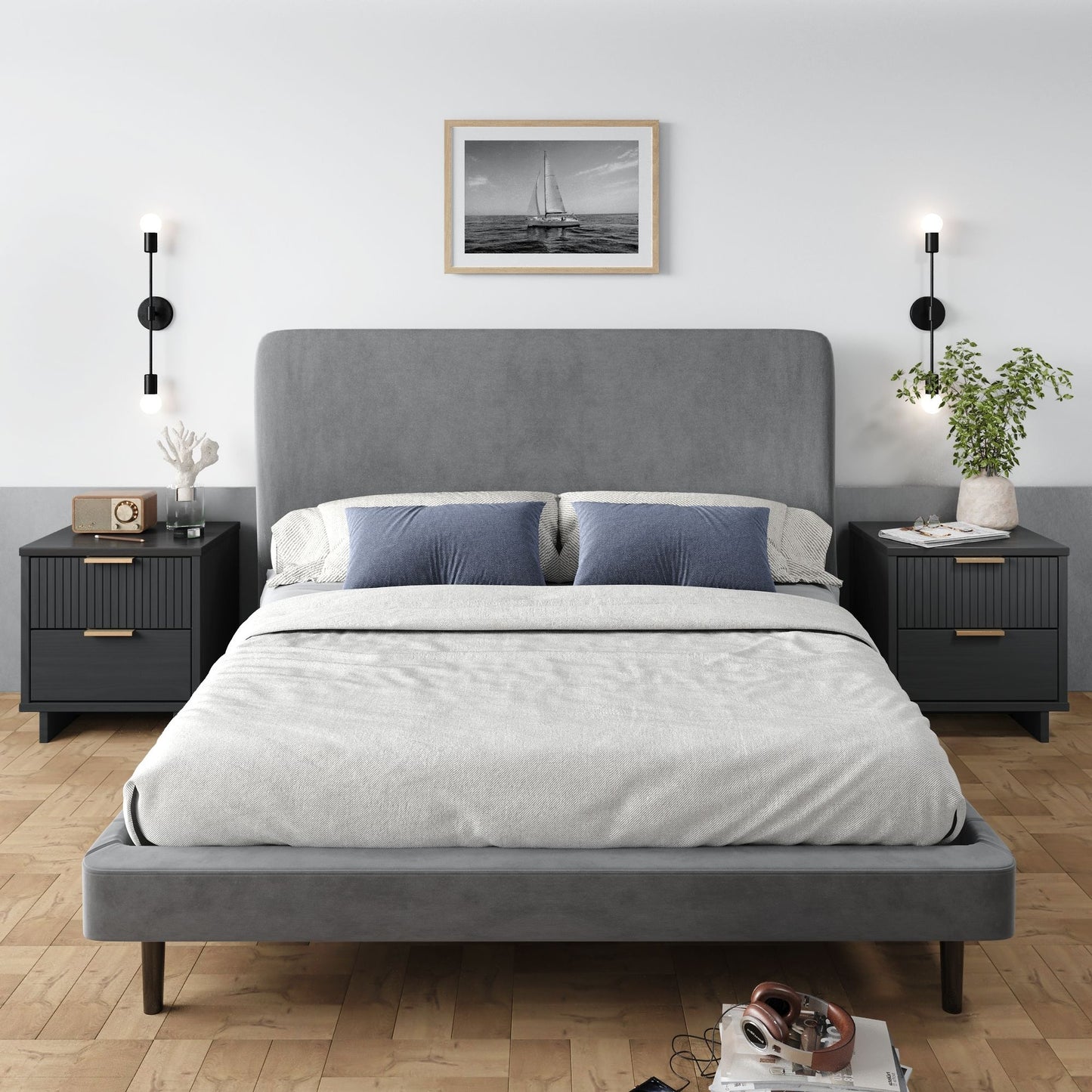 Granville Modern 18" Nightstand in Charcoal Gray (2-Drawer) - Set of 2 2-NS-5015