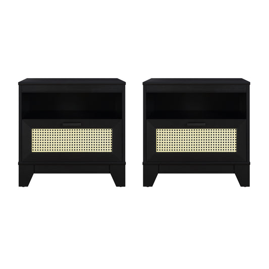 Sheridan Mid-Century Modern 22" Nightstand in Black (1-Drawer) - Set of 2 2-NS-5GLF-BK