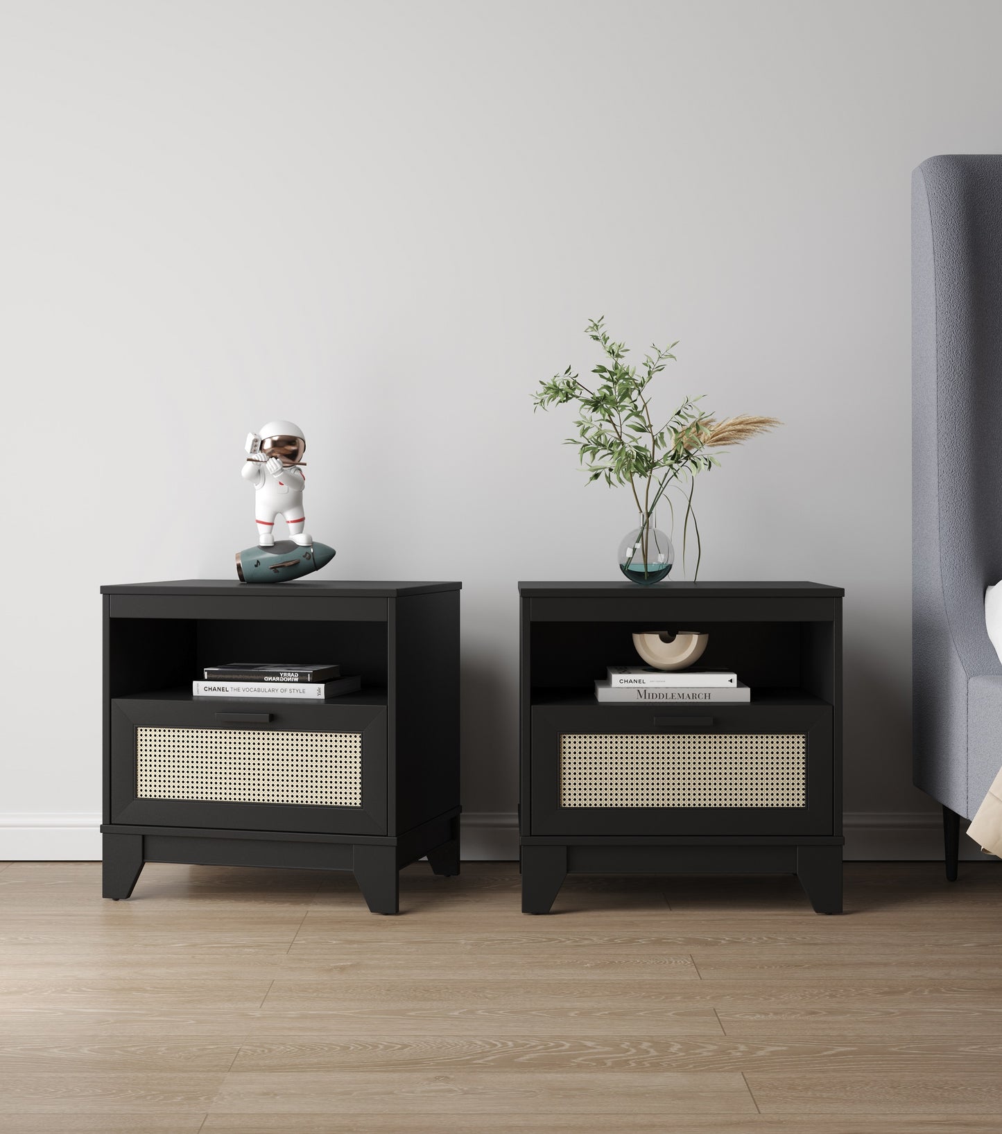 Sheridan Mid-Century Modern 22" Nightstand in Black (1-Drawer) - Set of 2 2-NS-5GLF-BK