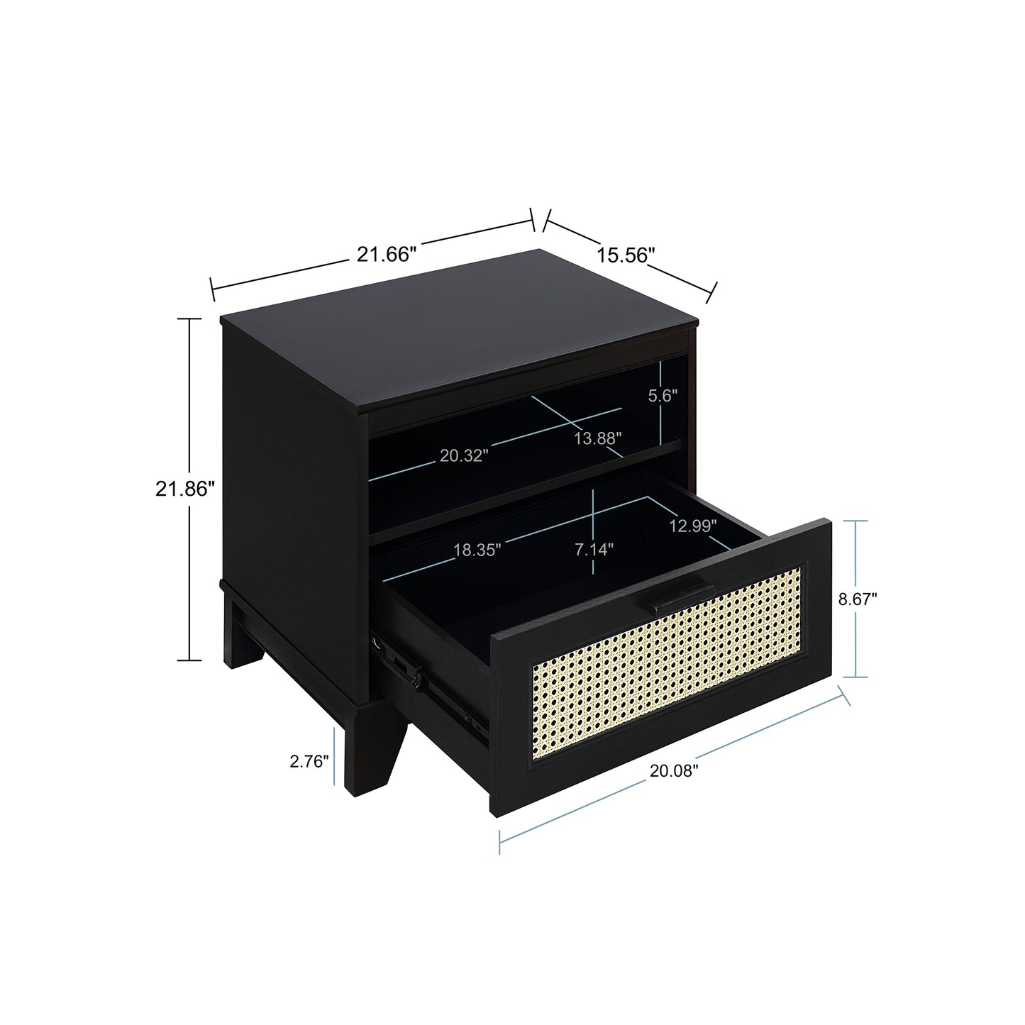 Sheridan Mid-Century Modern 22" Nightstand in Black (1-Drawer) - Set of 2 2-NS-5GLF-BK
