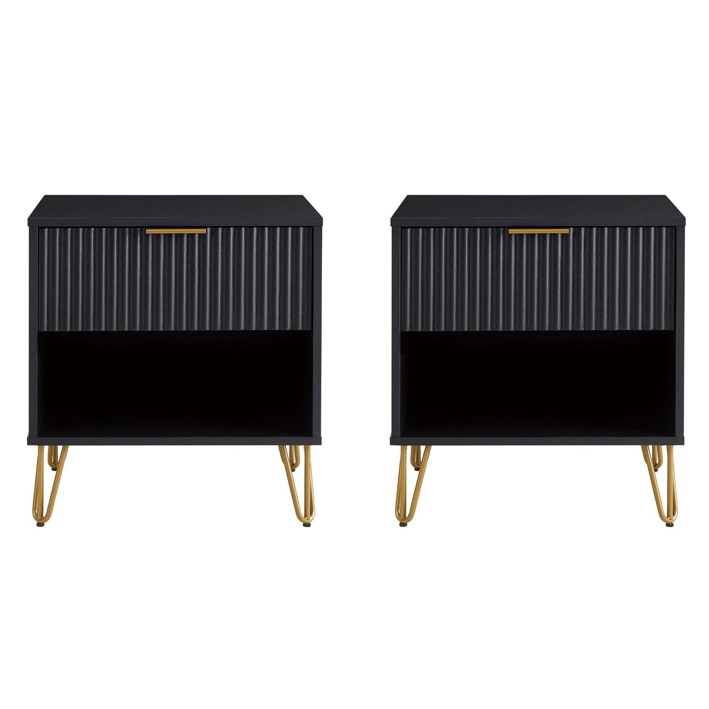 Dumbo Modern 20" Fluted Nightstand in Black (1-Drawer) - Set of 2 2-NS001-BK