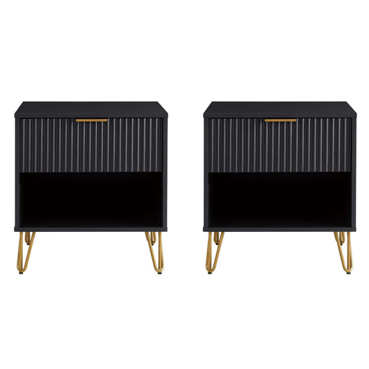 Dumbo Modern 20" Fluted Nightstand in Black (1-Drawer) - Set of 2 2-NS001-BK
