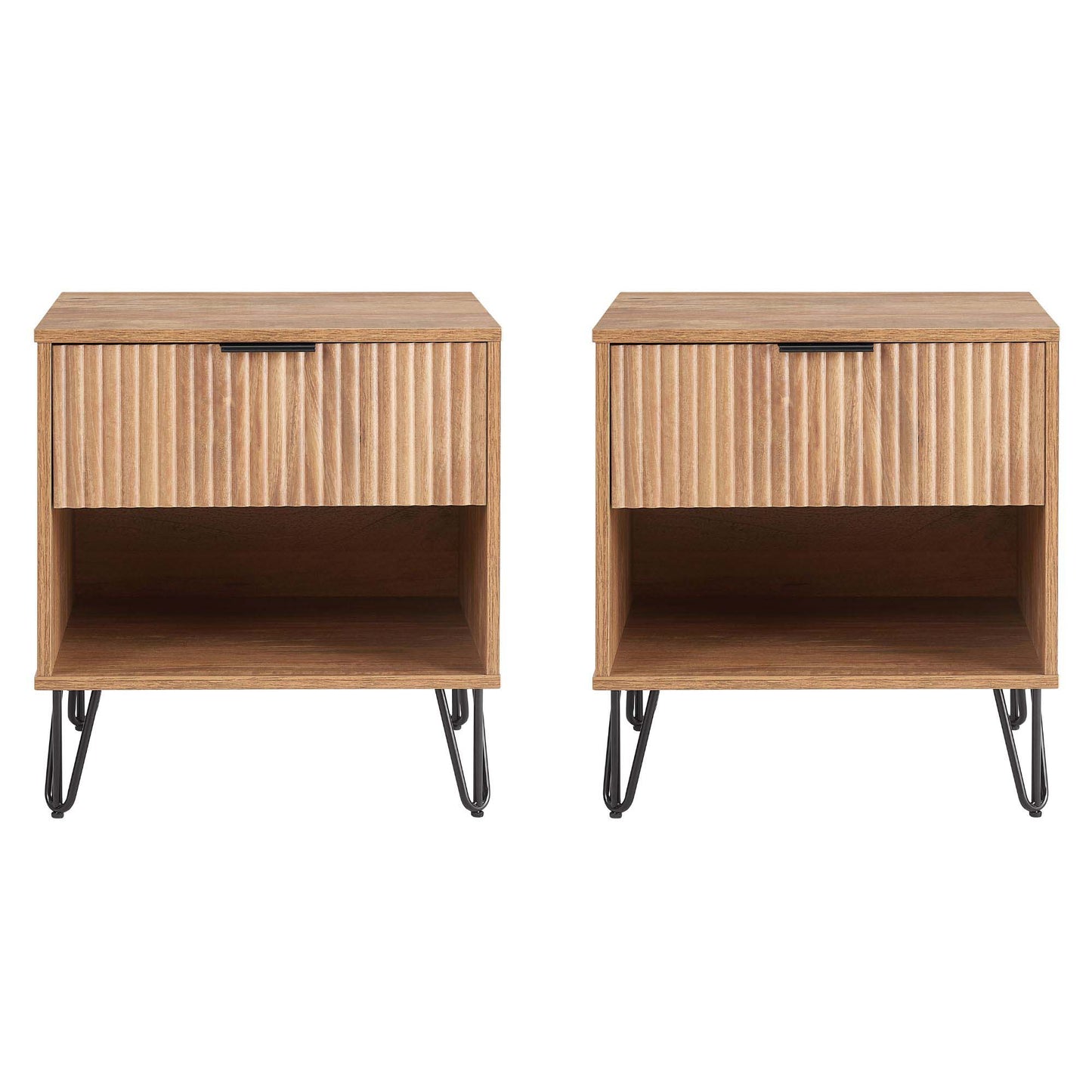 Dumbo Modern 20" Fluted Nightstand in Golden Brown (1-Drawer) - Set of 2 2-NS001-GB