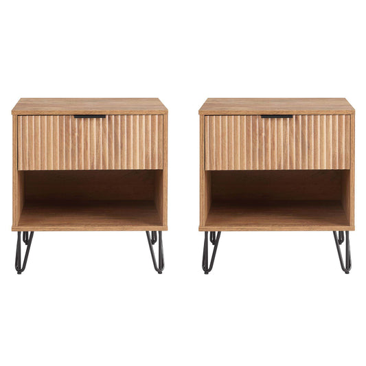Dumbo Modern 20" Fluted Nightstand in Golden Brown (1-Drawer) - Set of 2 2-NS001-GB
