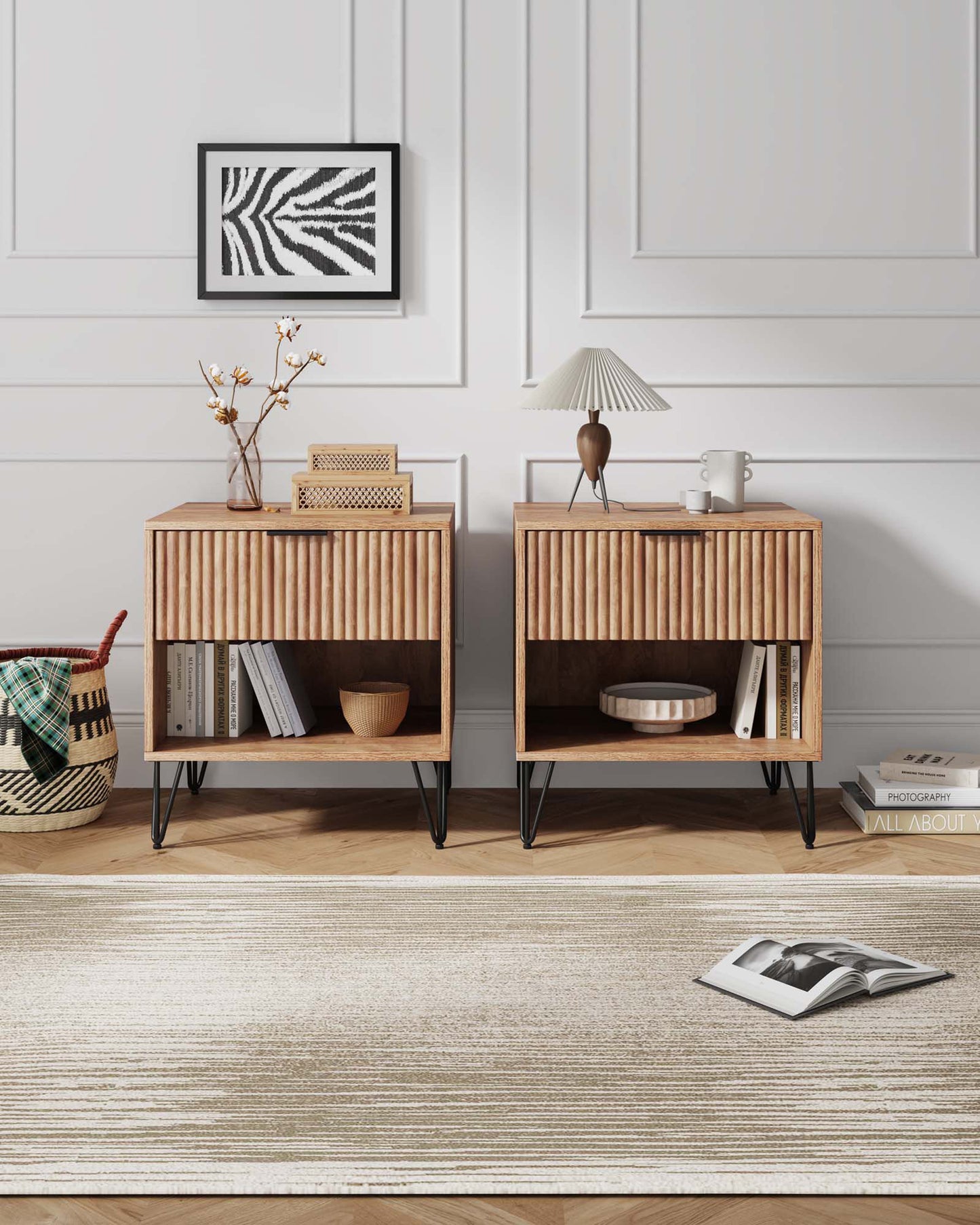 Dumbo Modern 20" Fluted Nightstand in Golden Brown (1-Drawer) - Set of 2 2-NS001-GB