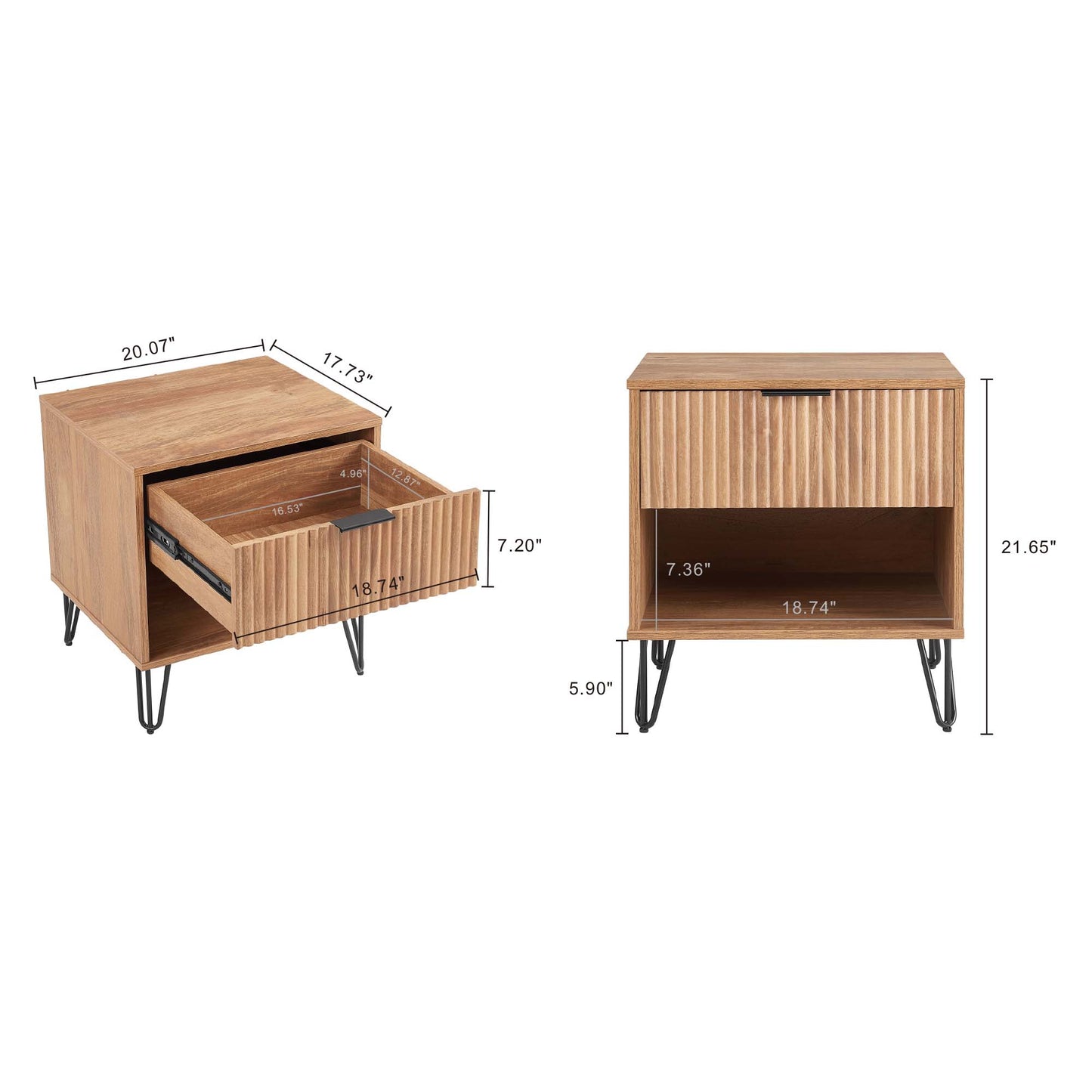 Dumbo Modern 20" Fluted Nightstand in Golden Brown (1-Drawer) - Set of 2 2-NS001-GB