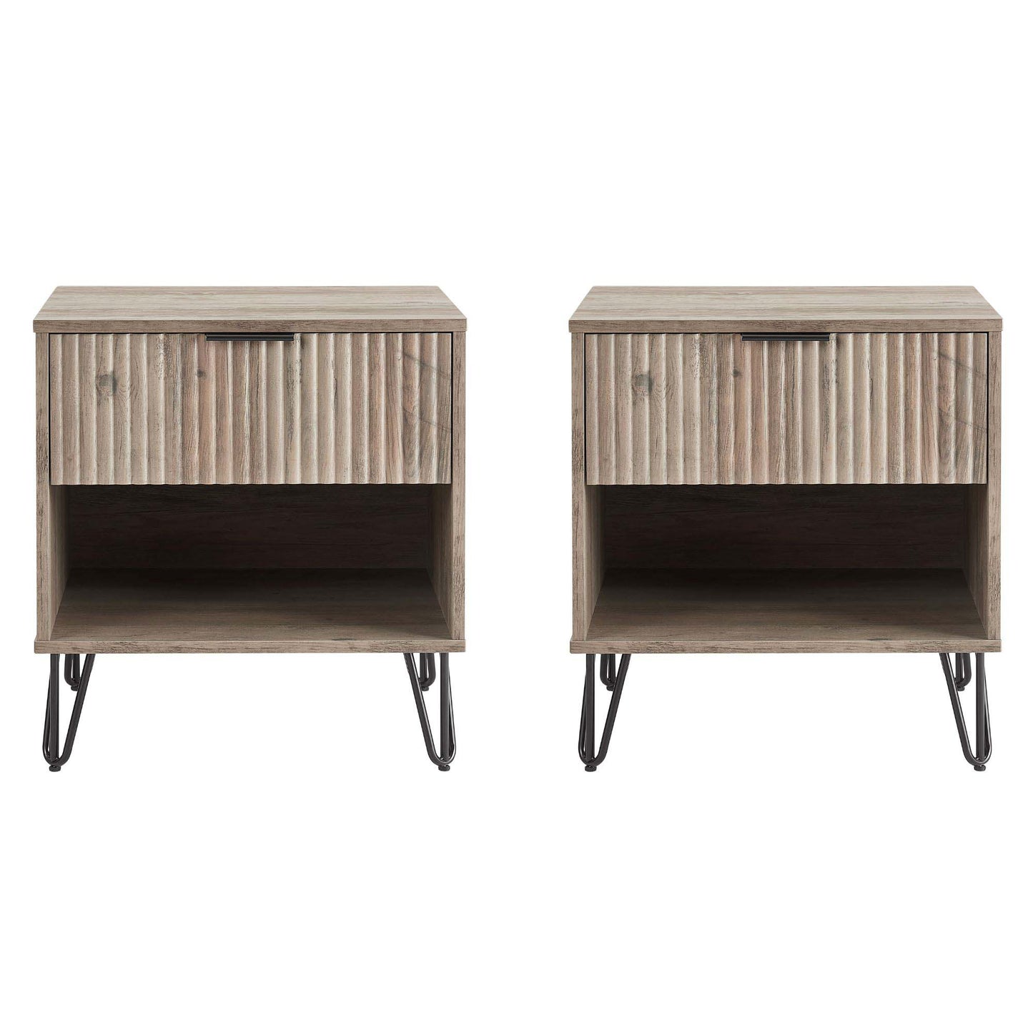 Dumbo Modern 20" Fluted Nightstand in Rustic Gray (1-Drawer) - Set of 2 2-NS001-GY