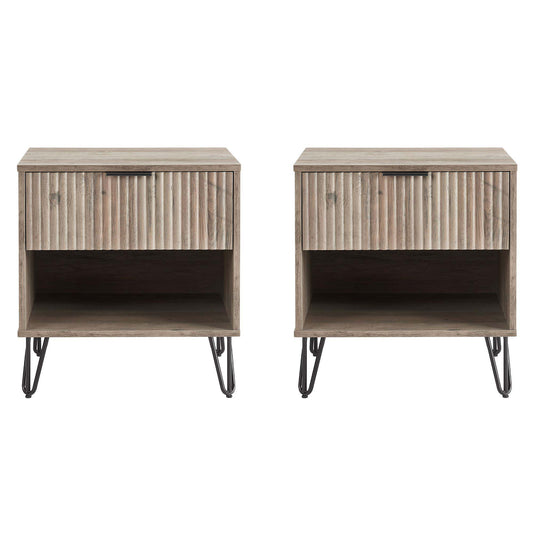 Dumbo Modern 20" Fluted Nightstand in Rustic Gray (1-Drawer) - Set of 2 2-NS001-GY