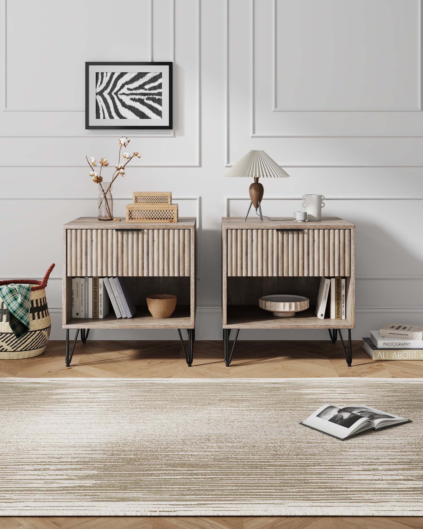 Dumbo Modern 20" Fluted Nightstand in Rustic Gray (1-Drawer) - Set of 2 2-NS001-GY