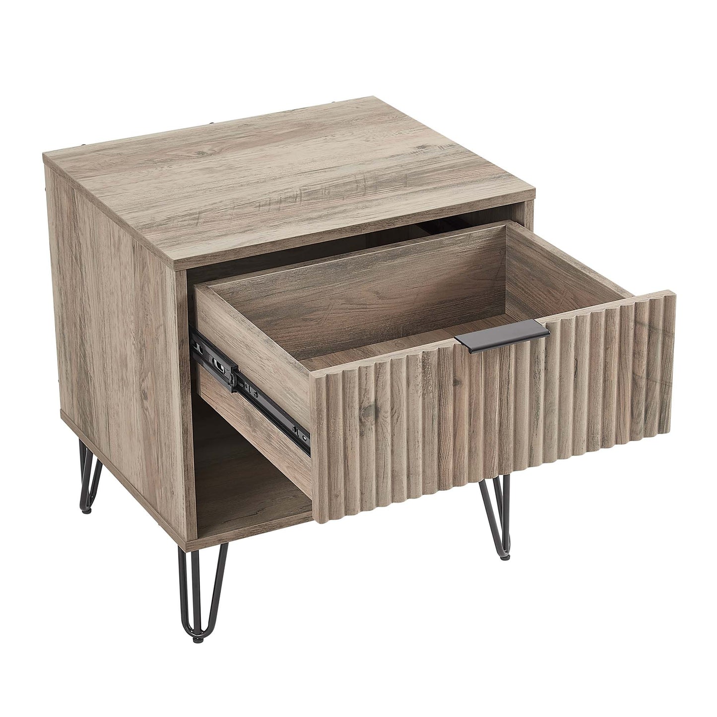 Dumbo Modern 20" Fluted Nightstand in Rustic Gray (1-Drawer) - Set of 2 2-NS001-GY