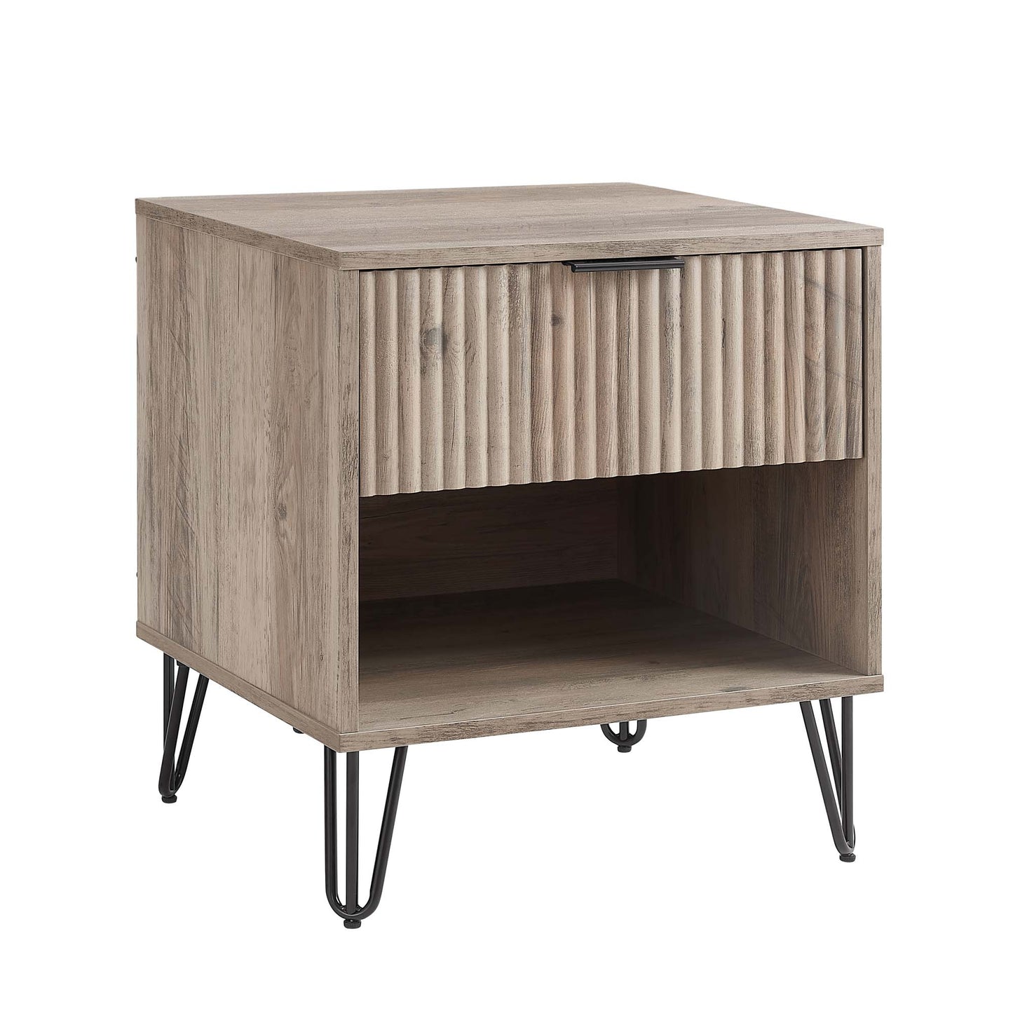 Dumbo Modern 20" Fluted Nightstand in Rustic Gray (1-Drawer) - Set of 2 2-NS001-GY