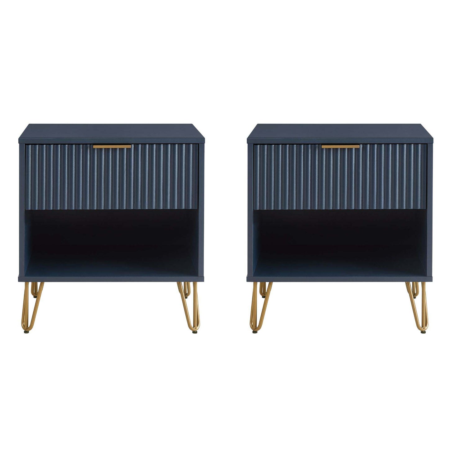 Dumbo Modern 20" Fluted Nightstand in Midnight Blue (1-Drawer) - Set of 2 2-NS001-MB