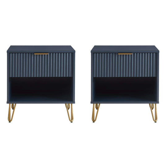 Dumbo Modern 20" Fluted Nightstand in Midnight Blue (1-Drawer) - Set of 2 2-NS001-MB