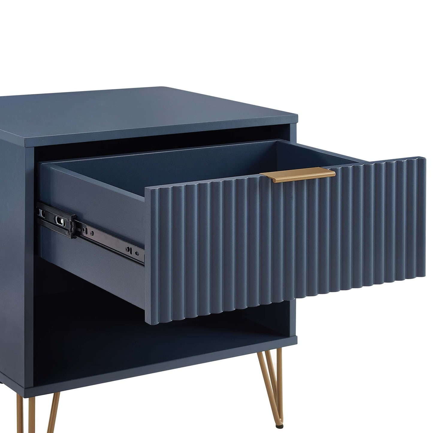 Dumbo Modern 20" Fluted Nightstand in Midnight Blue (1-Drawer) - Set of 2 2-NS001-MB