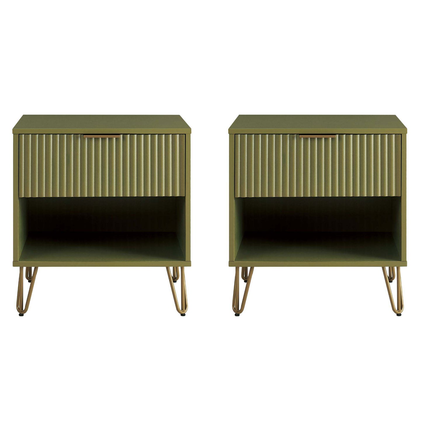 Dumbo Modern 20" Fluted Nightstand in Olive Green (1-Drawer) - Set of 2 2-NS001-OG