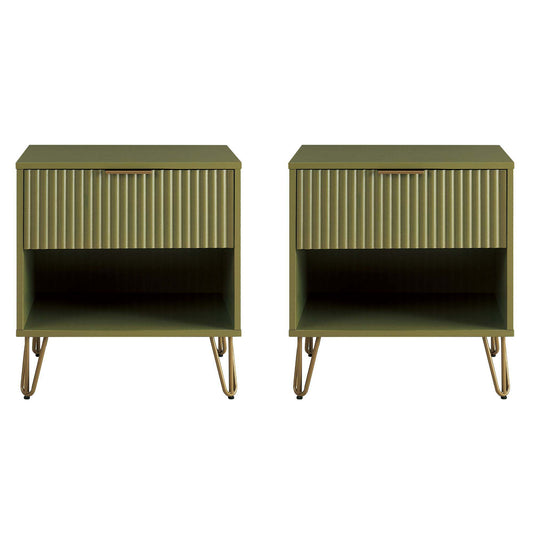 Dumbo Modern 20" Fluted Nightstand in Olive Green (1-Drawer) - Set of 2 2-NS001-OG