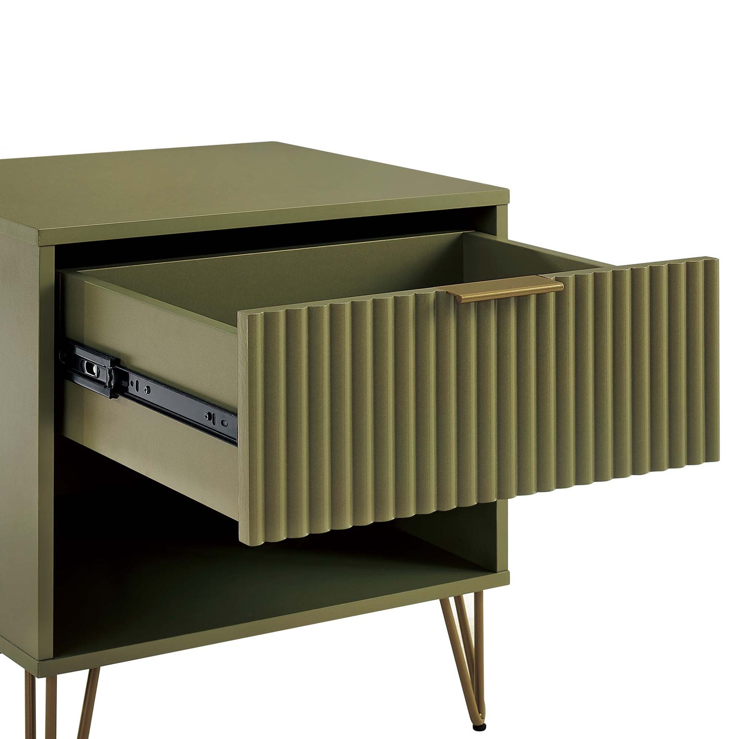 Dumbo Modern 20" Fluted Nightstand in Olive Green (1-Drawer) - Set of 2 2-NS001-OG