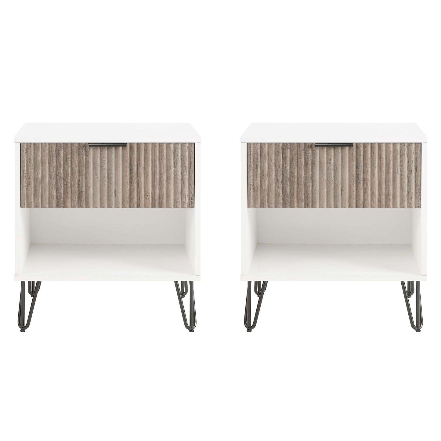 Dumbo Modern 20" Fluted Nightstand in Rustic Gray and White (1-Drawer) - Set of 2 2-NS001-WG