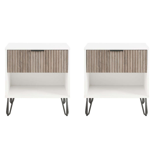 Dumbo Modern 20" Fluted Nightstand in Rustic Gray and White (1-Drawer) - Set of 2 2-NS001-WG