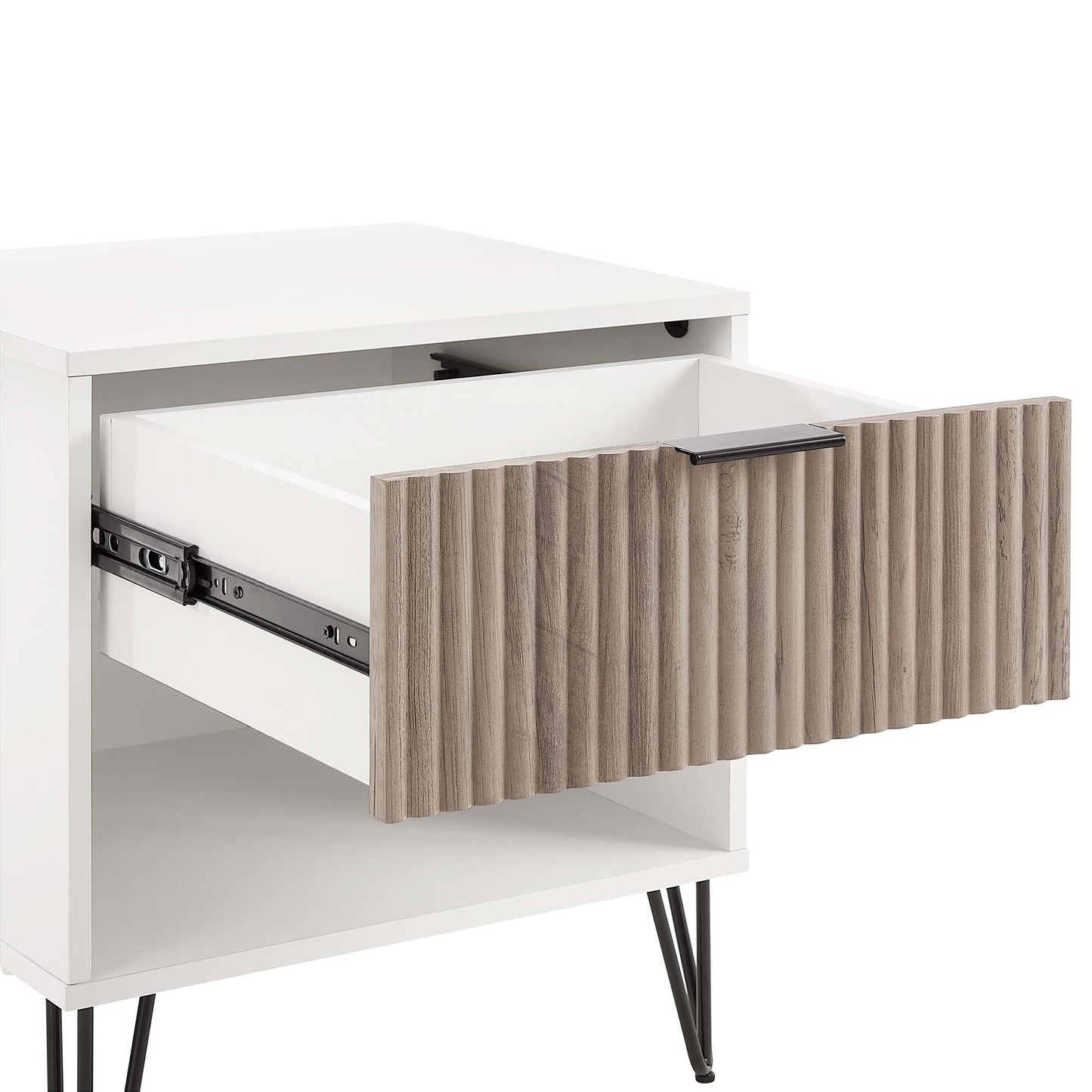 Dumbo Modern 20" Fluted Nightstand in Rustic Gray and White (1-Drawer) - Set of 2 2-NS001-WG