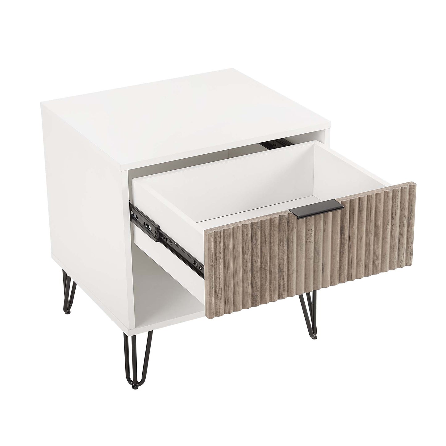 Dumbo Modern 20" Fluted Nightstand in Rustic Gray and White (1-Drawer) - Set of 2 2-NS001-WG
